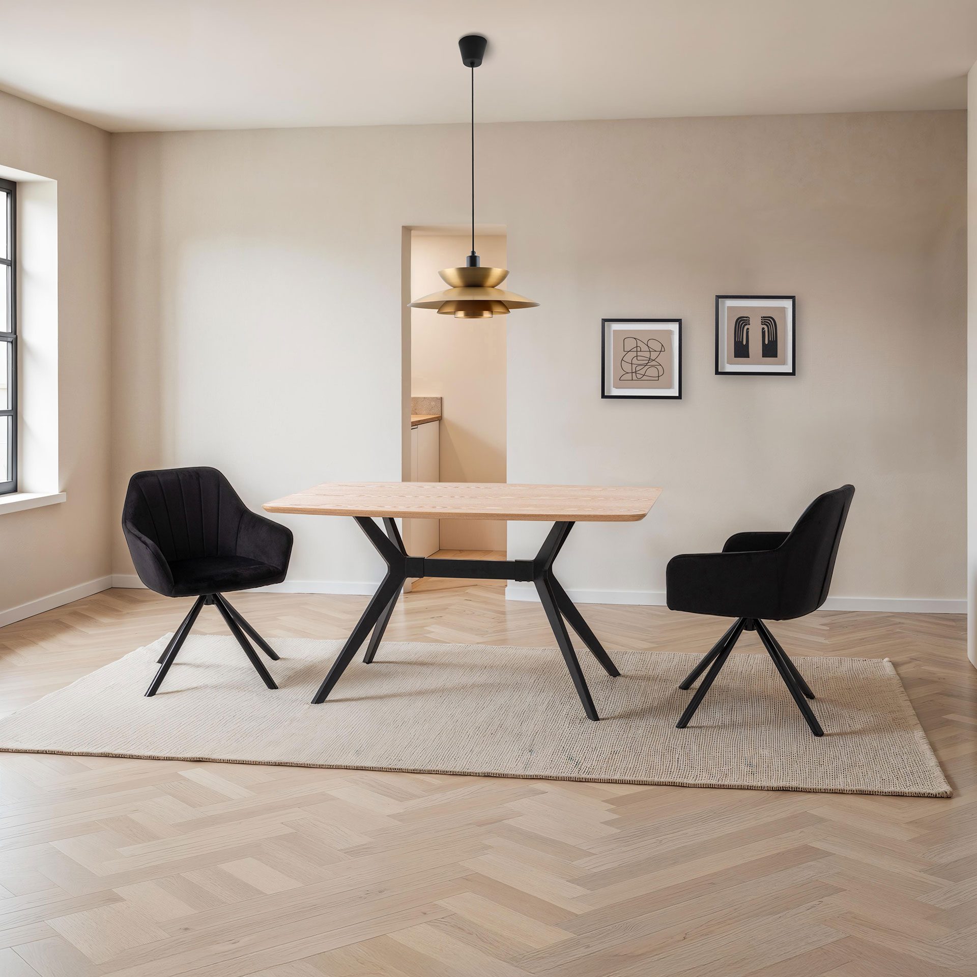 Alternative view of GDECO - SILLA CLAIRE GIRATORIA 360º. TAPIZADO TERCIOPELO NEGRO, PATAS METAL NEGRO