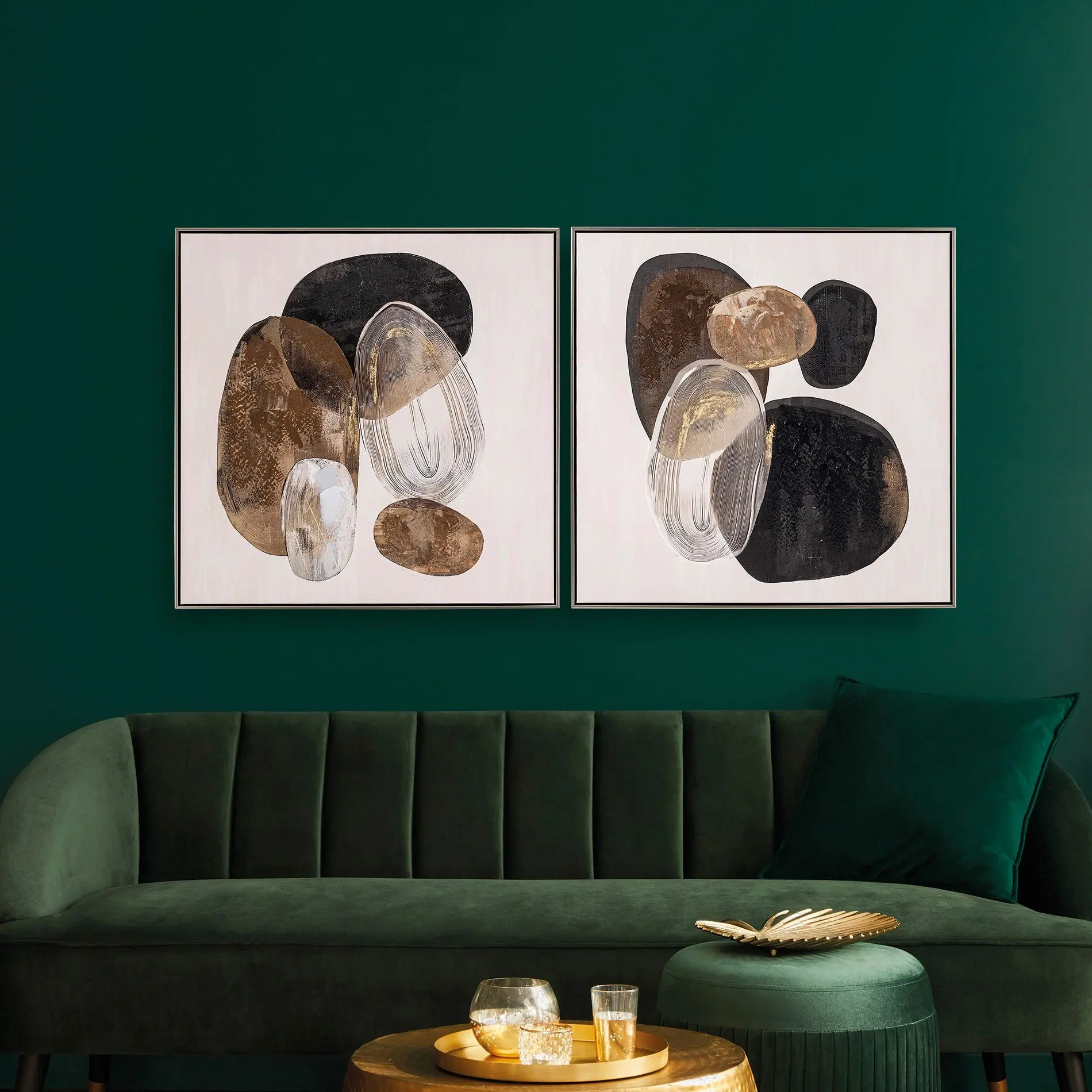 GDECO - SET 2 CUADROS OLEO 80*80 CM. CON MARCO MADERA