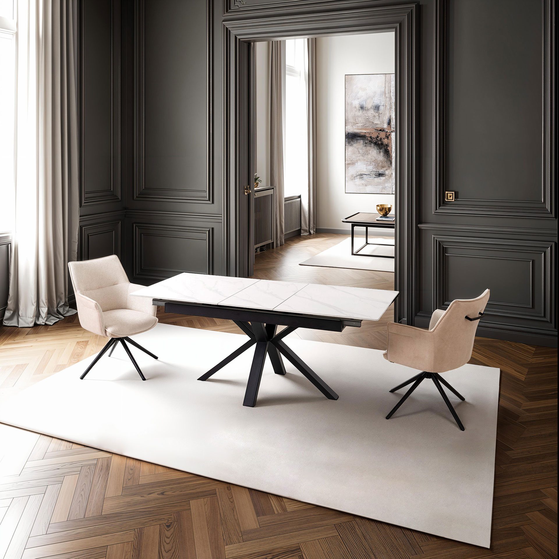 Alternative view of GDECO - SILLA ROSE GIRATORIA 360º. TAPIZADO TONOS BEIGE, PATAS METAL NEGRO