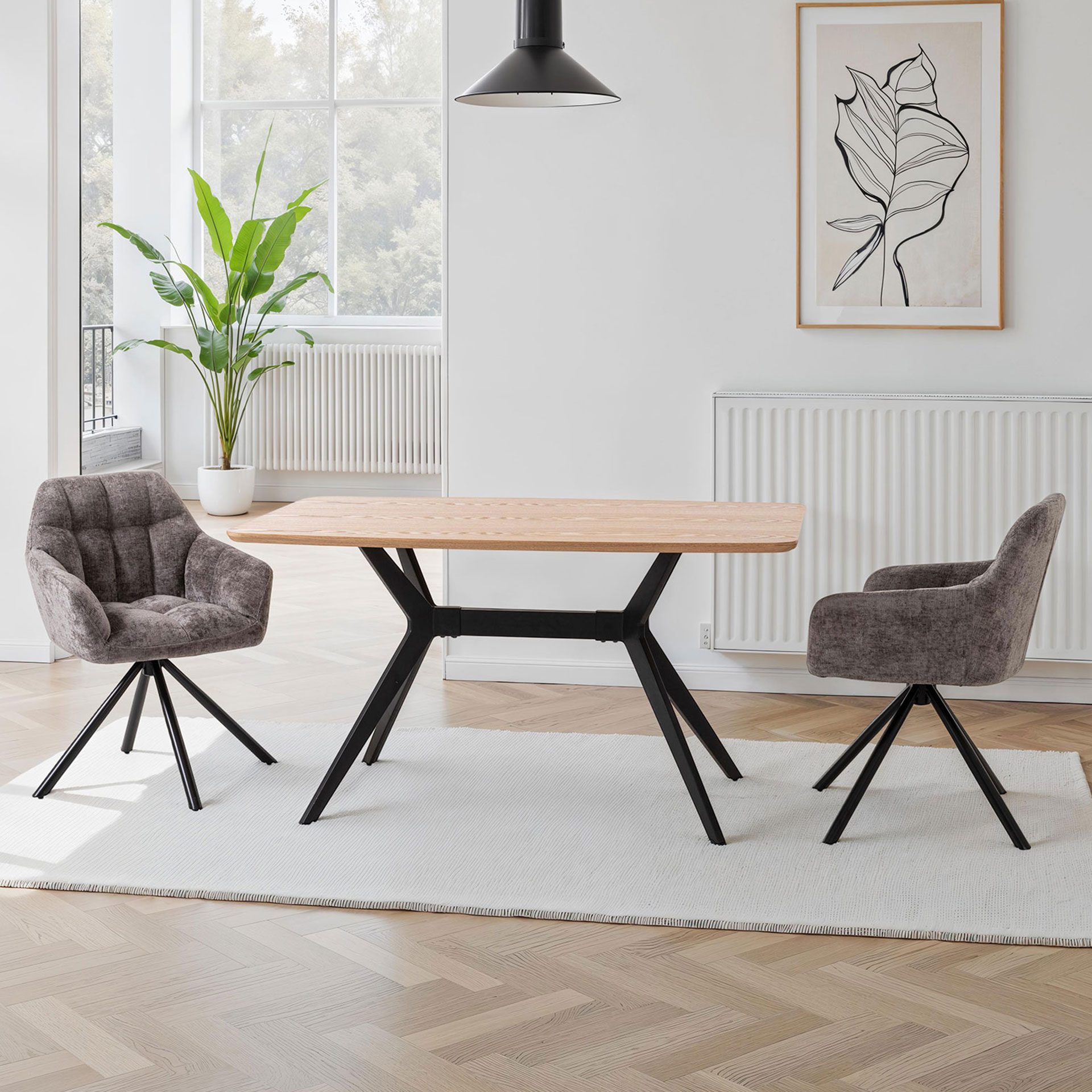 GDECO - MESA EXTENSIBLE 140*80*75CM, TAPA CHAPA ROBLE, PATA METALICA NEGRA