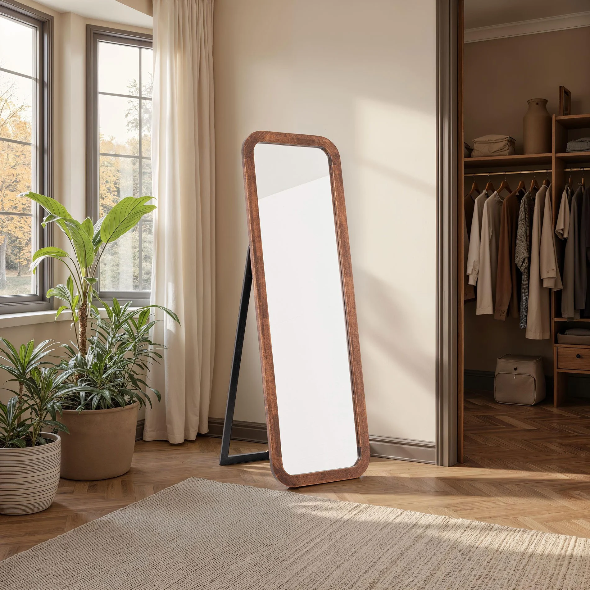 GDECO - ESPEJO DE SUELO MADERA NOGAL 150*50 CM