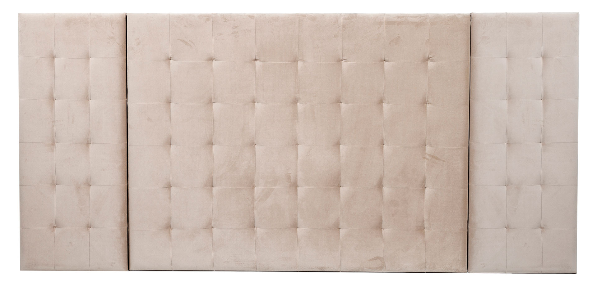 GDECO - CABECERO CAPITONÉ CUADRADO CON MODULOS LATERALES. TERCIOPELO CREMA, CAMA 135 y 140 CM