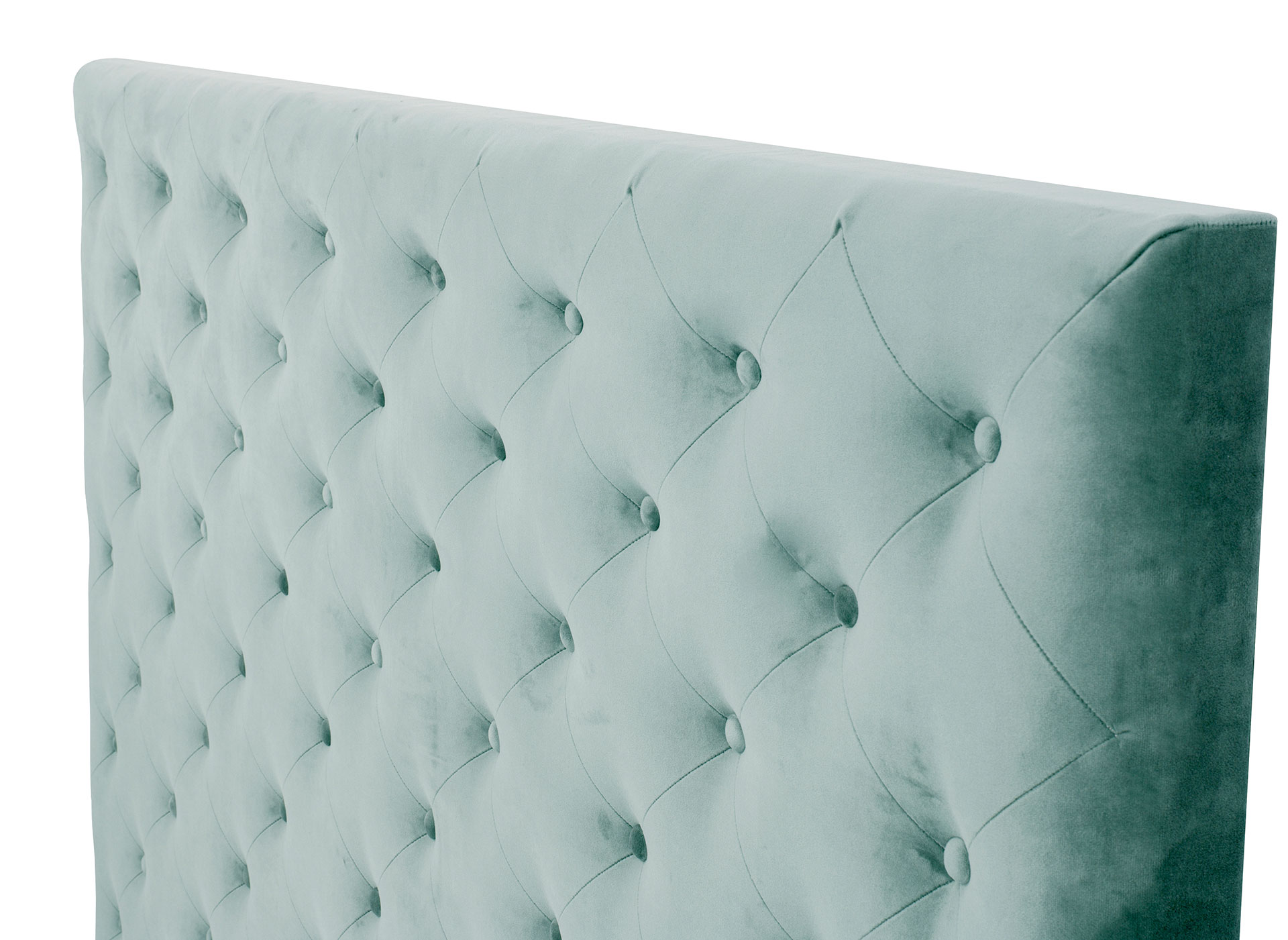 GDECO - CABECERO CAPITONE ROMBO, TERCIOPELO AZUAMARINA. PARA CAMA 135-140 CM. (ALTURA 120 CM)