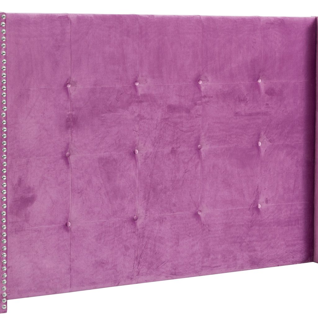 Alternative view of GDECO - CABECERO CAPITONÉ CUADRADO, OREJAS CON TACHA. TERCIOPELO ROSA. PARA CAMA 160 CM. ALTURA 120 CM