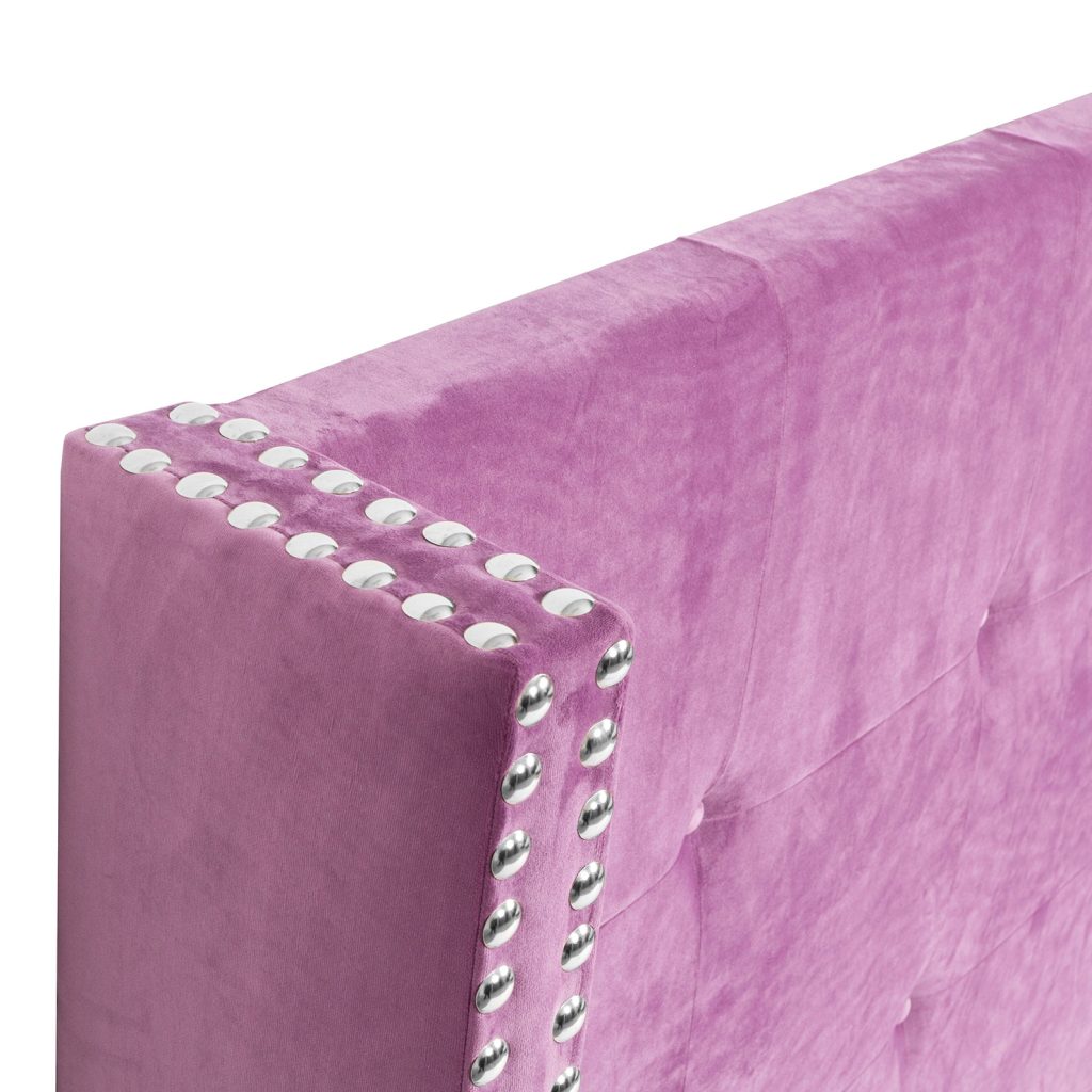 GDECO - CABECERO CAPITONÉ CUADRADO, OREJAS CON TACHA. TERCIOPELO ROSA. PARA CAMA 160 CM. ALTURA 120 CM