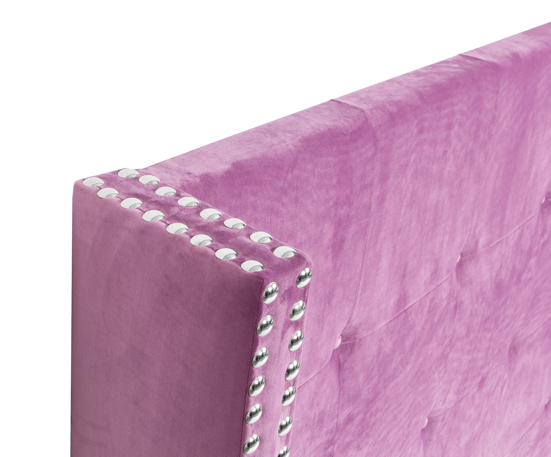 GDECO - CABECERO CAPITONÉ CUADRADO, OREJAS CON TACHA. TERCIOPELO ROSA. PARA CAMA 135-140 CM. ALTURA 120 CM