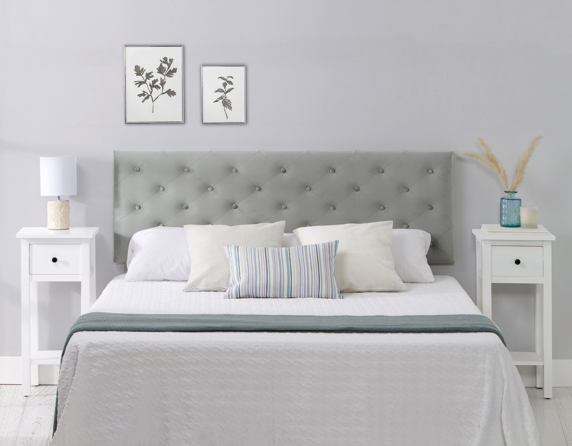 GDECO - CABECERO CAPITONE ROMBO, TERCIOPELO AQUA. PARA CAMA 150 CM. (ALTURA 120 CM)