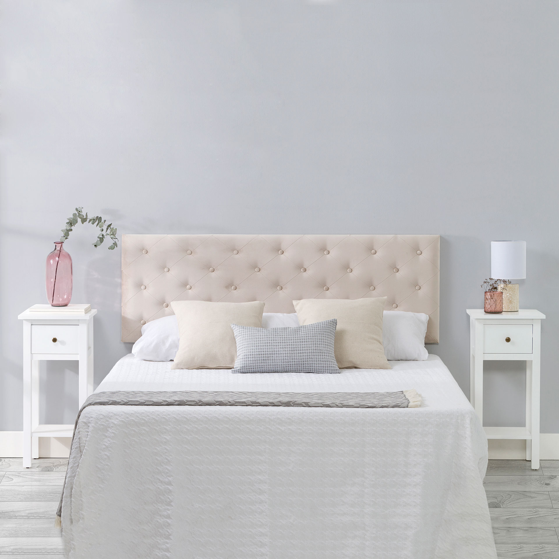 GDECO - CABECERO CAPITONE ROMBO, TERCIOPELO BEIGE. PARA CAMA 150 CM. (ALTURA 120 CM)