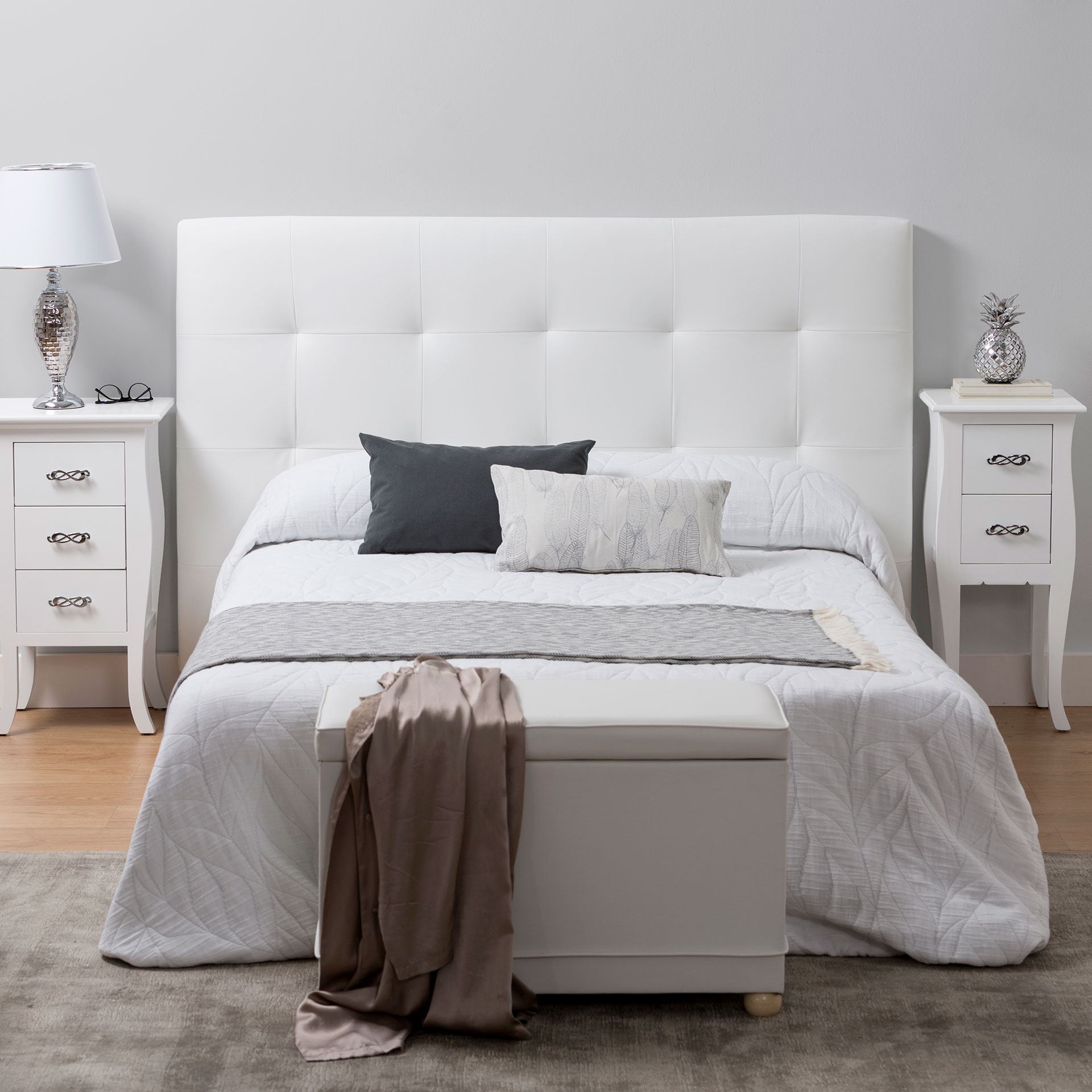 GDECO - PARA CAMA 90CM. CABECERO CUADRADO Y PUNTO. POLIPEL BLANCO