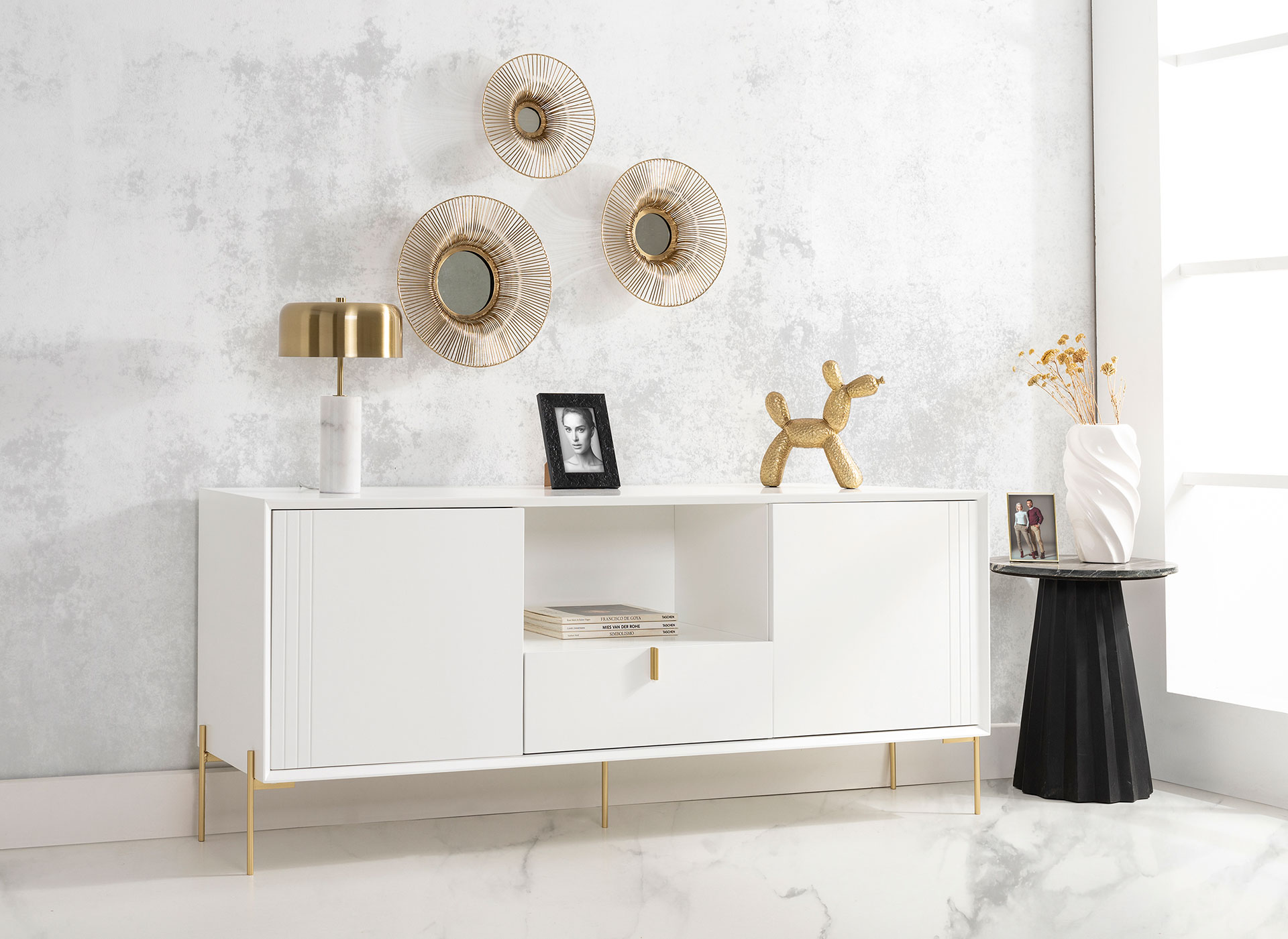 GDECO - MUEBLE TV MILAN LACADO 2 PUERTAS + CAJON. GUIA FRENO 67*160*40 CM