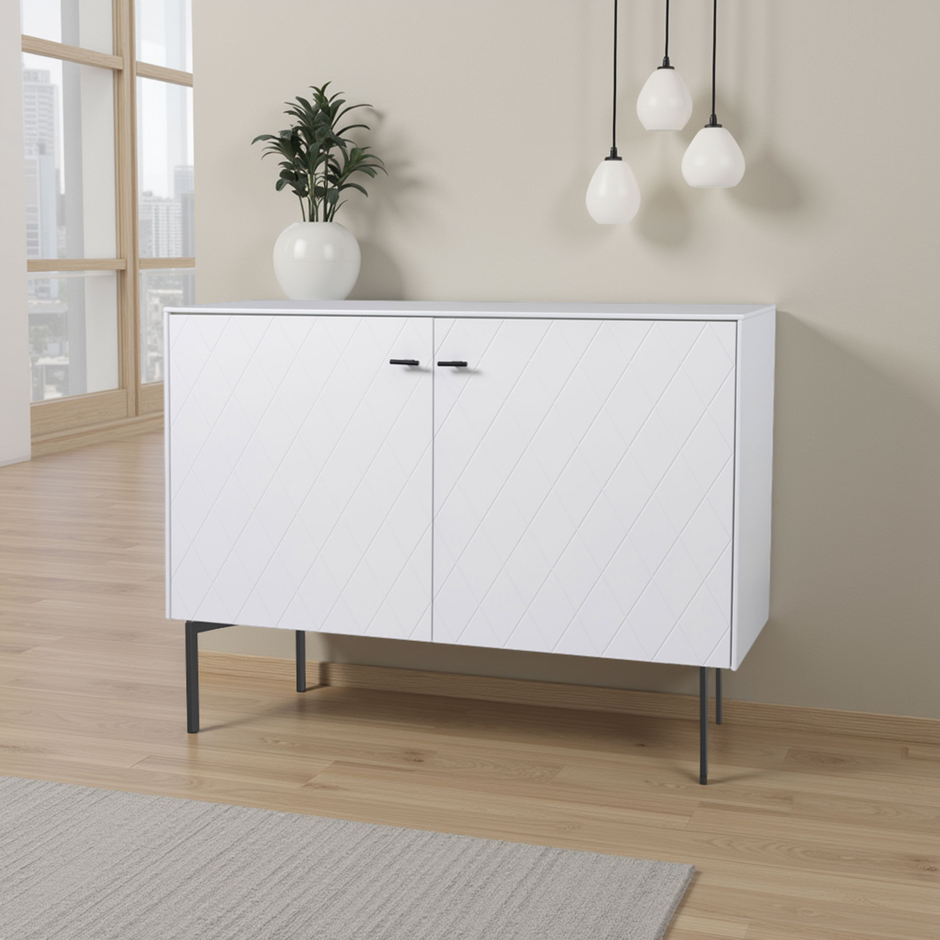 GDECO - CONSOLA 2 PUERTAS. COLECCIÓN DIAMOND. LACADA BLANCO. VISAGRA CON FRENO.