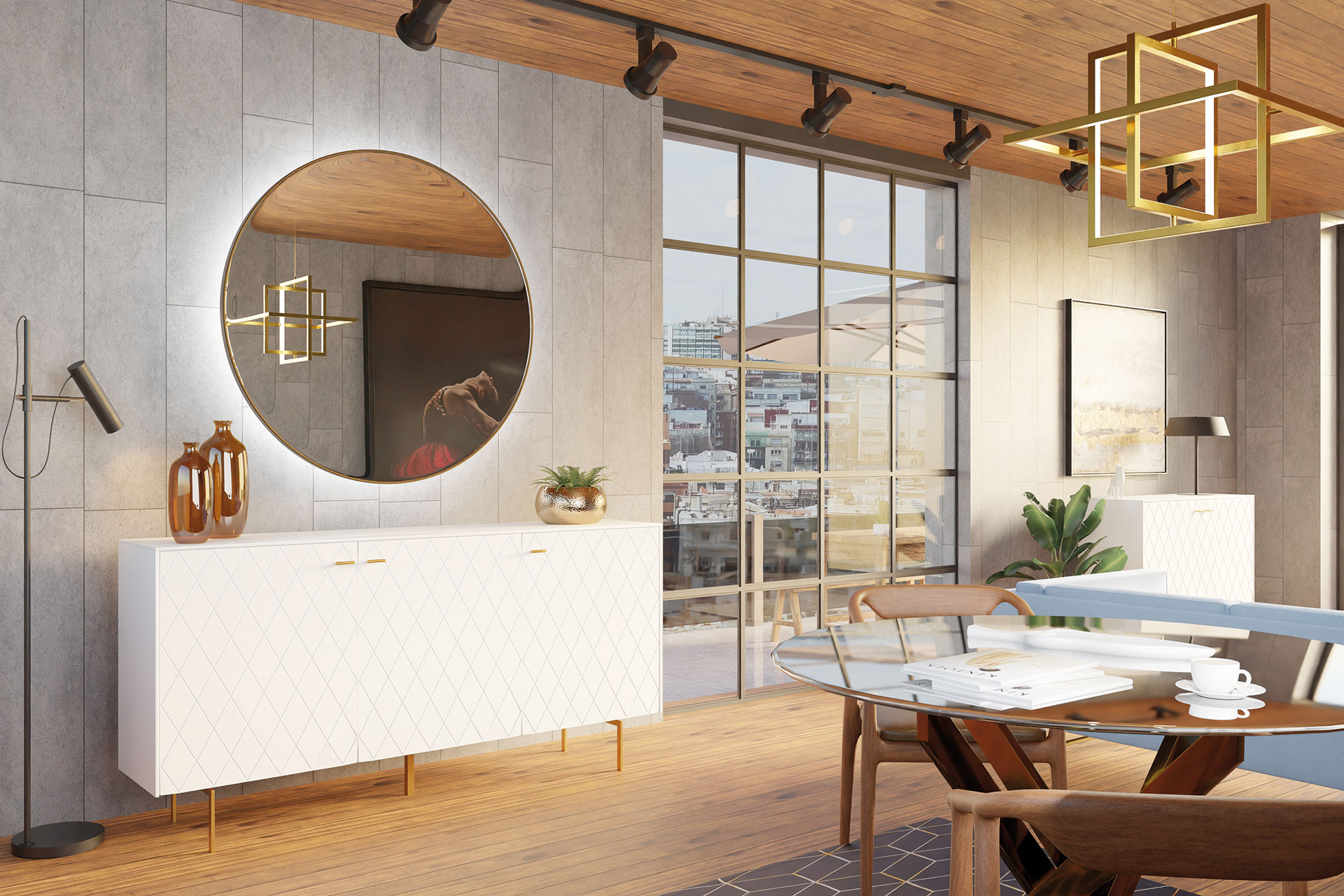 GDECO - APARADOR 3 PUERTAS. COLECCIÓN DIAMOND. LACADA BLANCO. VISAGRA CON FRENO.