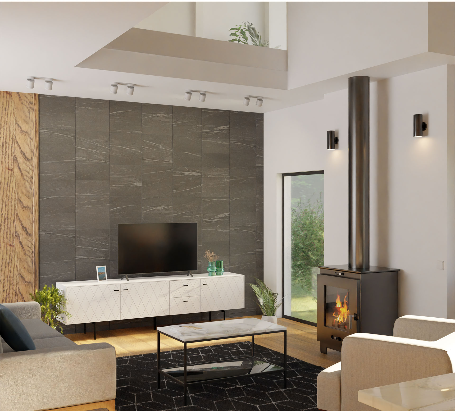 GDECO - MUEBLE TV 3 PUERTAS. y 2 CAJONES. ANCHO 222 cm. COLECCIÓN DIAMOND. LACADA BLANCO. GUIA Y VISAGRA CON FRENO.