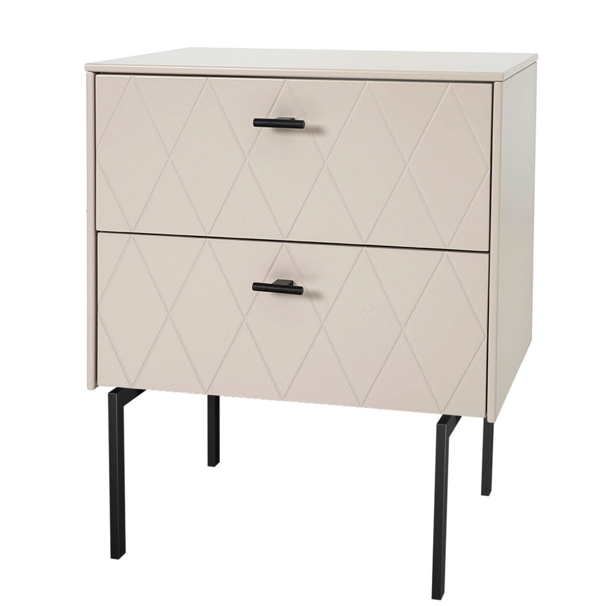 Alternative view of GDECO - MESITA 2 CAJONES.  ANCHO 51cm. COLECCIÓN DIAMOND. LACADA VISON, ZOCALO NEGRO GRAFITO. GUIA CON FRENO.