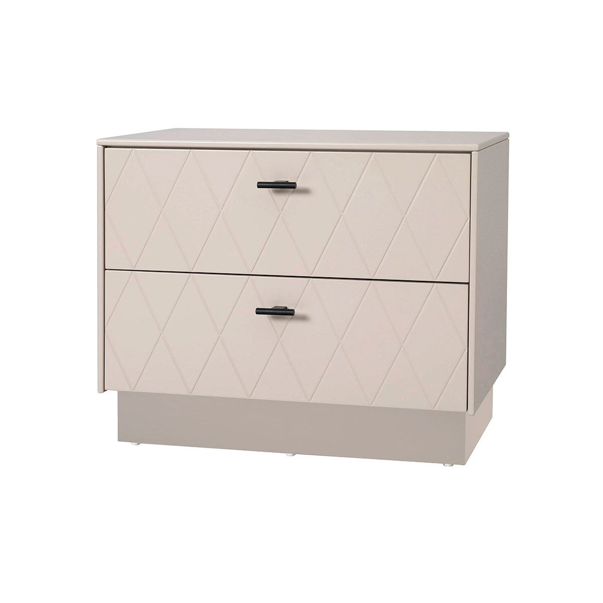 GDECO - MESITA 2 CAJONES.  ANCHO 61cm. COLECCIÓN DIAMOND. LACADA VISON, ZOCALO NEGRO GRAFITO. GUIA CON FRENO.