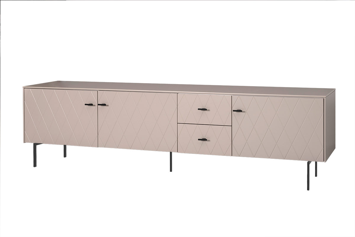 Alternative view of GDECO - MUEBLE TV 3 PUERTAS. y 2 CAJONES. ANCHO 222 cm. COLECCIÓN DIAMOND. LACADA VISON, ZOCALO NEGRO GRAFITO. GUIA Y VISAGRA CON FRENO.