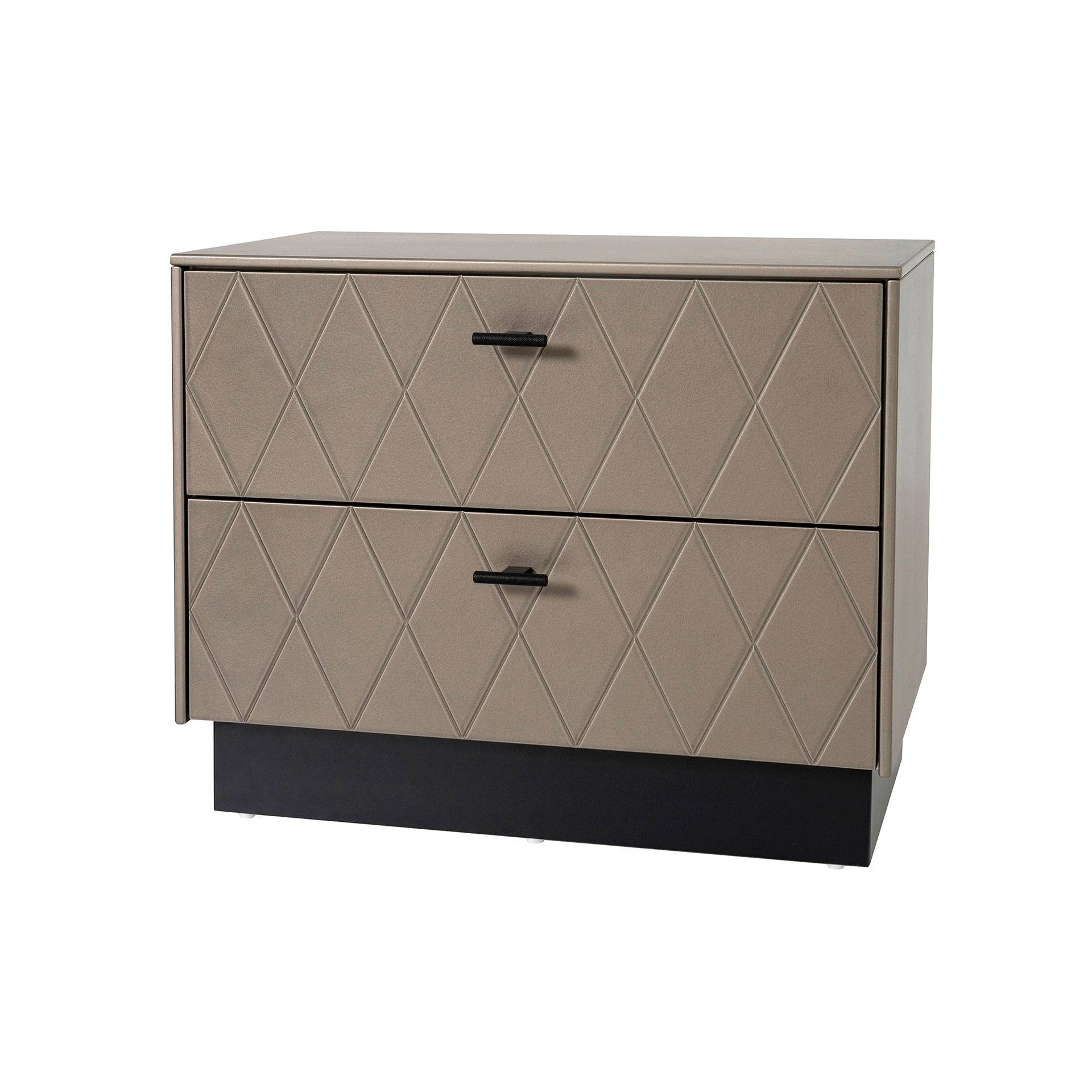 Alternative view of GDECO - MESITA 2 CAJONES.  ANCHO 61cm. COLECCIÓN DIAMOND. LACADA ORO PERLADO, ZOCALO NEGRO GRAFITO. GUIA CON FRENO.