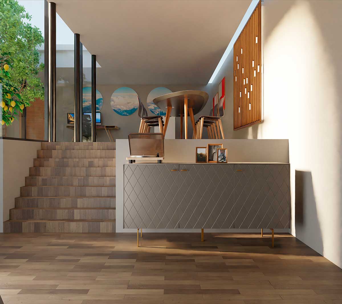 GDECO - APARADOR 3 PUERTAS. COLECCIÓN DIAMOND. LACADA ORO PERLADO, ZOCALO NEGRO GRAFITO. VISAGRA CON FRENO.