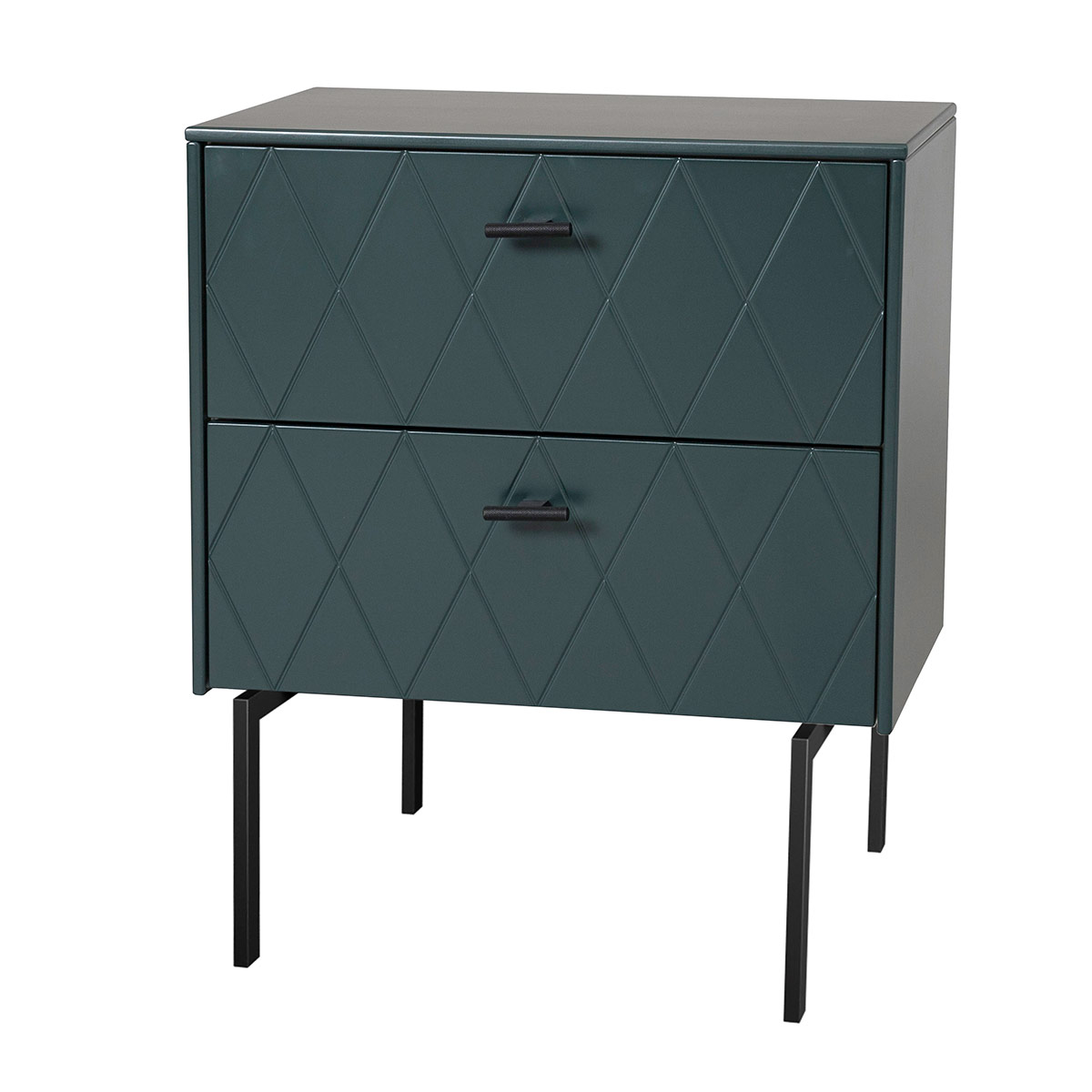 Alternative view of GDECO - MESITA 2 CAJONES.  ANCHO 51cm. COLECCIÓN DIAMOND. LACADA VERDE OSCURO, ZOCALO NEGRO GRAFITO. GUIA CON FRENO.