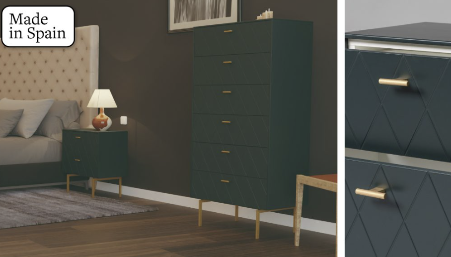 Alternative view of GDECO - SINFONIER 6 CAJONES. COLECCIÓN DIAMOND. LACADO VERDE OSCURO, ZOCALO NEGRO GRAFITO. GUIA CON FRENO.