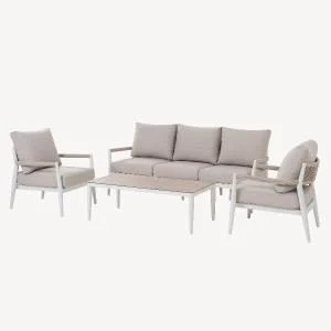GDECO - Set terraza Corinto blanco. Sillones y mesa centro, capacidad 5 personas. - Imagen 7