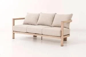 GDECO - Set sofás exterior y mesa de centro Ava, 5 personas. Aluminio efecto metal y tejido beige - Imagen 6