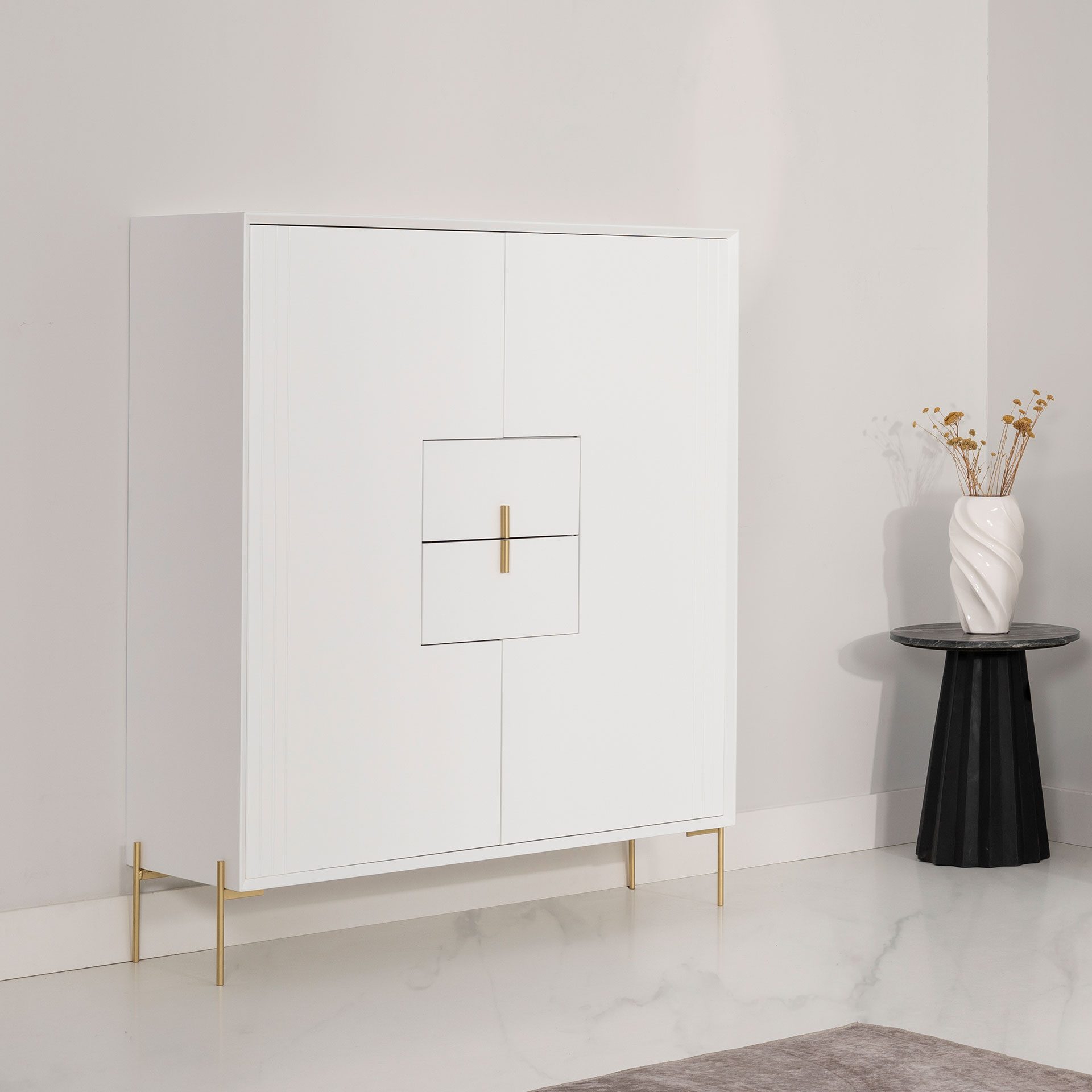 GDECO - VAJILLERO MILAN LACADO 2 CAJONES + 2 PUERTAS. GUIA FRENO 137*110*40 CM