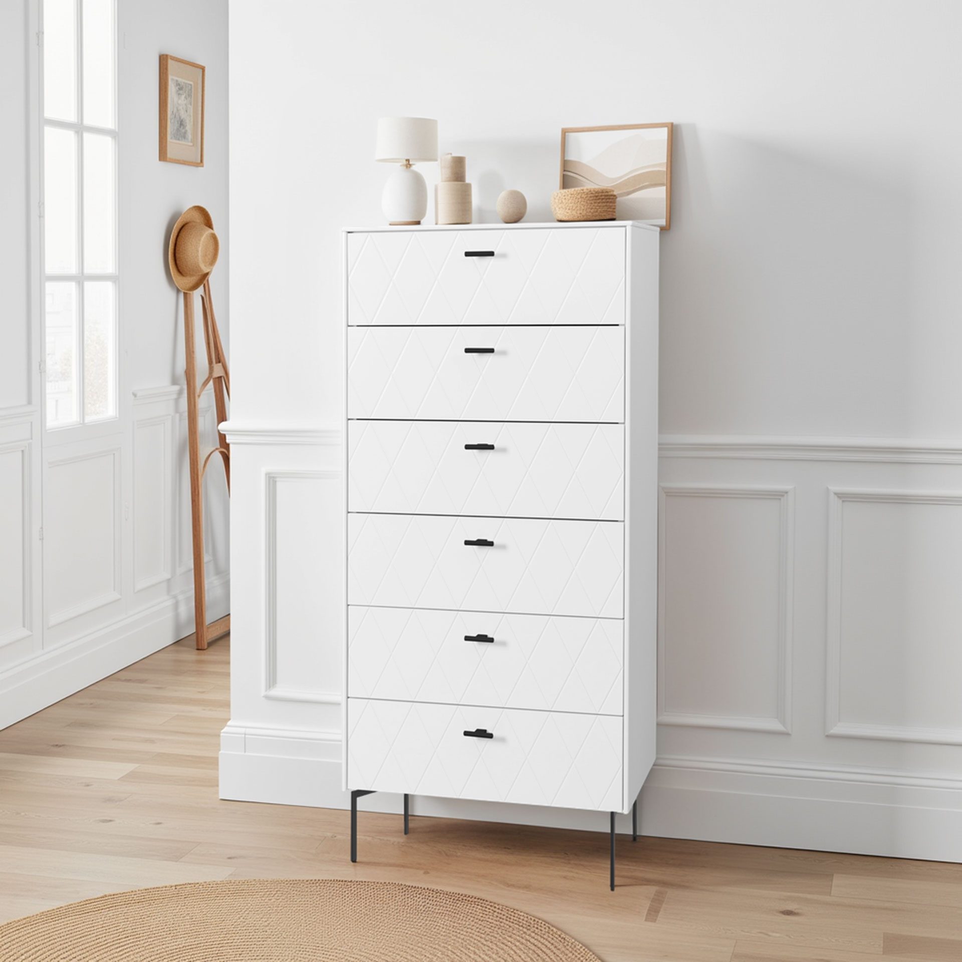 Alternative view of GDECO - SINFONIER 6 CAJONES. COLECCIÓN DIAMOND. LACADA BLANCO. GUIA CON FRENO.