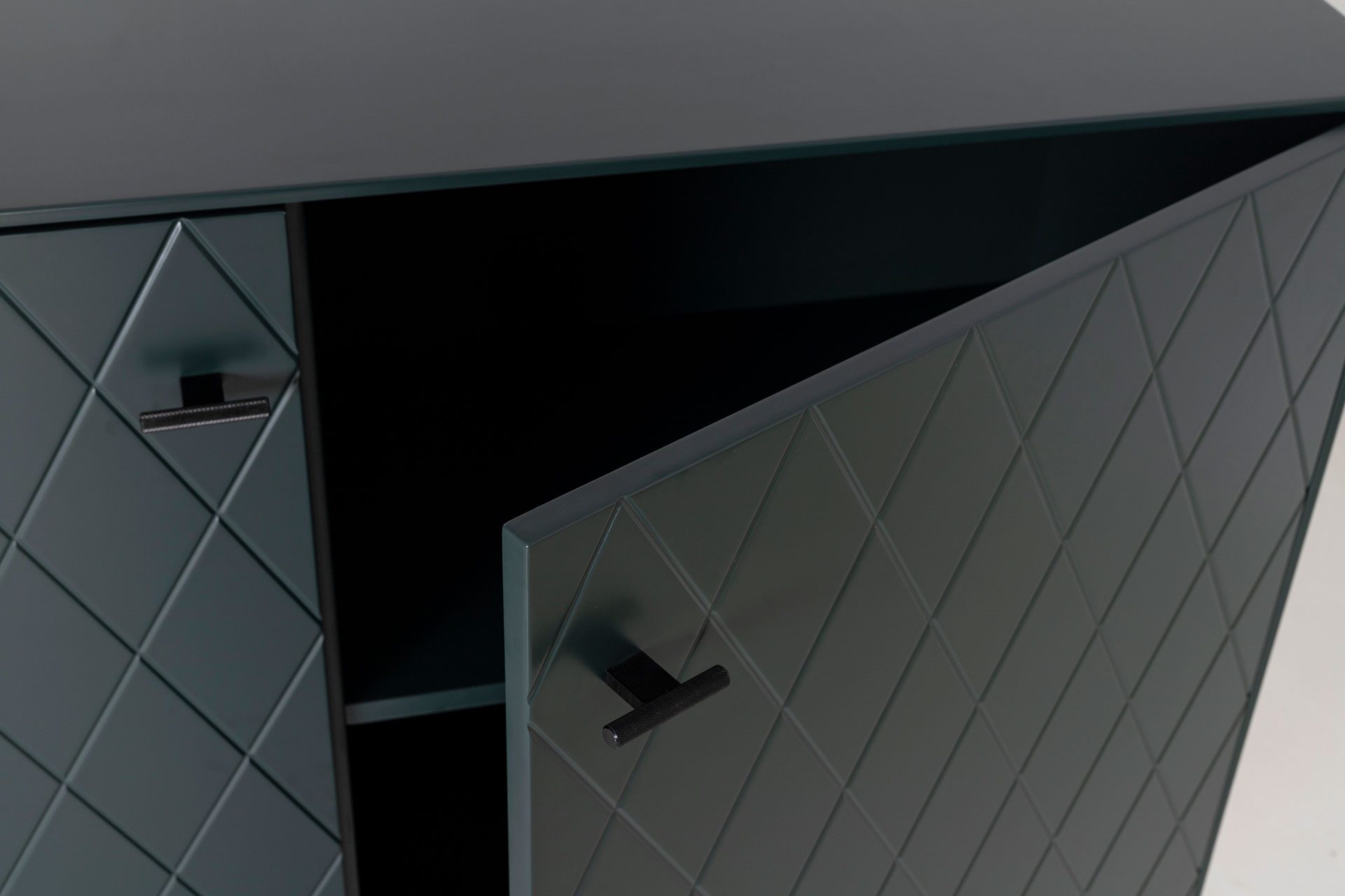 GDECO - CONSOLA 2 PUERTAS. COLECCIÓN DIAMOND. LACADA VERDE OSCURO, ZOCALO NEGRO GRAFITO. VISAGRA CON FRENO. - Imagen 6
