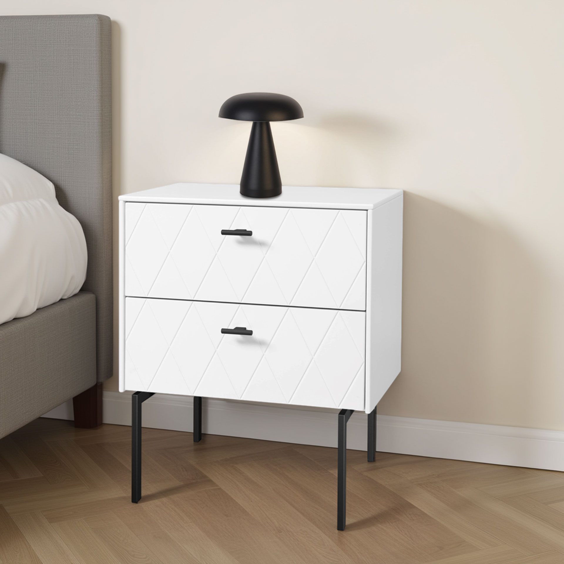 Alternative view of GDECO - MESITA 2 CAJONES.  ANCHO 51cm. COLECCIÓN DIAMOND. LACADA BLANCO. GUIA CON FRENO.