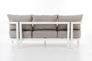 GDECO - Set sofás exterior y mesa de centro Ava, 5 personas. Aluminio blanco y tejido beige - Imagen 3