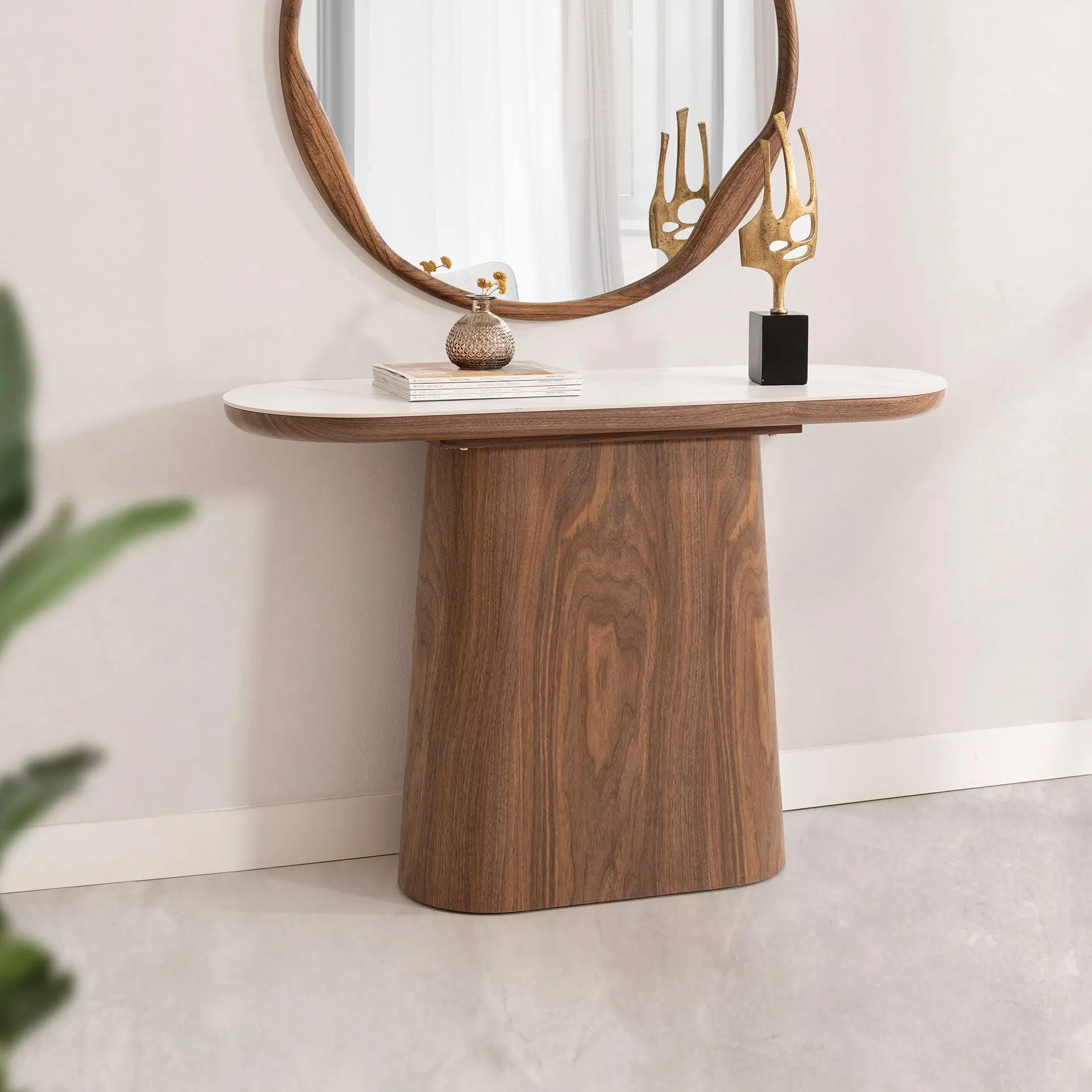 GDECO - CONSOLA 120*80*40 CM. TAPA PORCELANICO BLANCO, PIE CHAPA MADERA NOGAL - Imagen 5