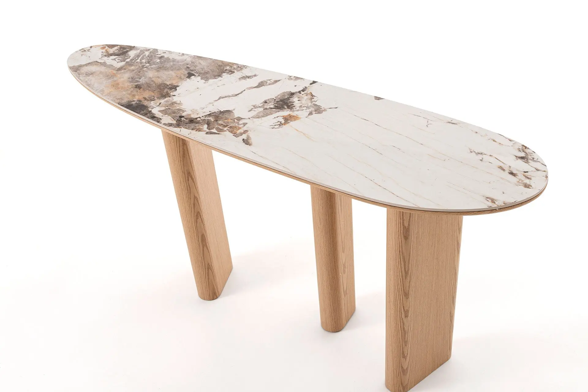 Alternative view of GDECO - CONSOLA MELANI 150*80*40 CM. TAPA PORCELANICO BLANCO, PIE CHAPA MADERA ROBLE