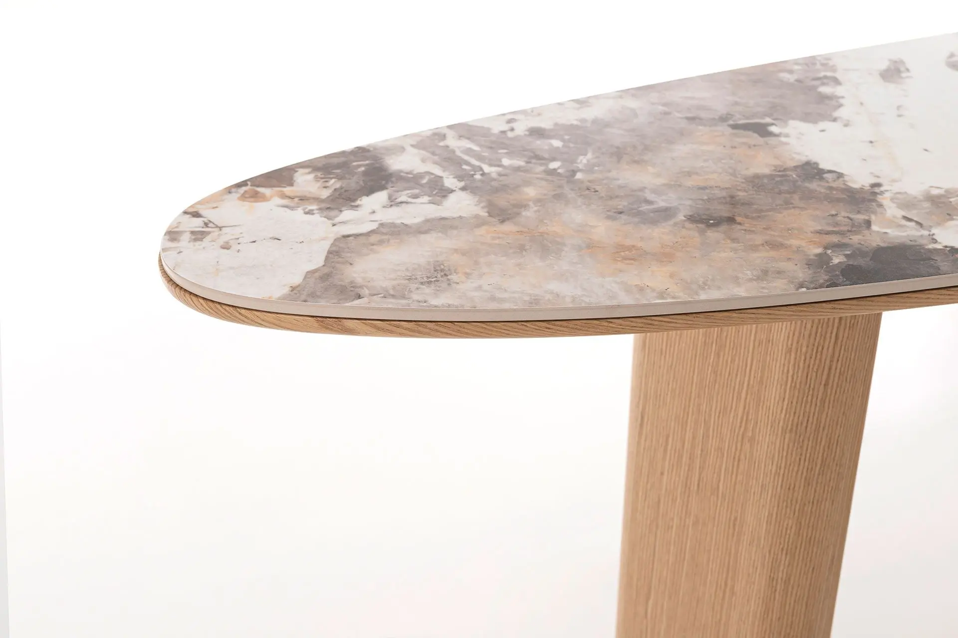 GDECO - CONSOLA MELANI 150*80*40 CM. TAPA PORCELANICO BLANCO, PIE CHAPA MADERA ROBLE - Imagen 5
