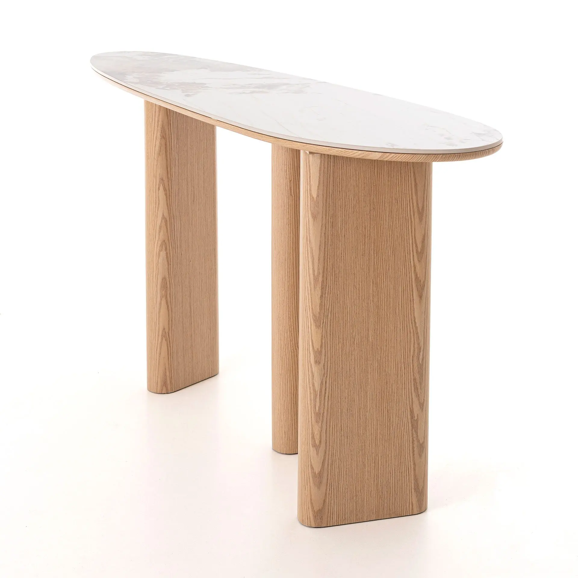 GDECO - CONSOLA MELANI 150*80*40 CM. TAPA PORCELANICO BLANCO, PIE CHAPA MADERA ROBLE - Imagen 8