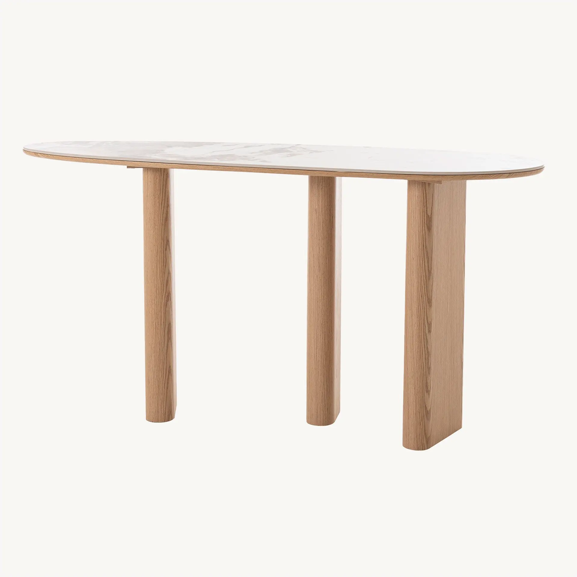GDECO - CONSOLA MELANI 150*80*40 CM. TAPA PORCELANICO BLANCO, PIE CHAPA MADERA ROBLE - Imagen 7