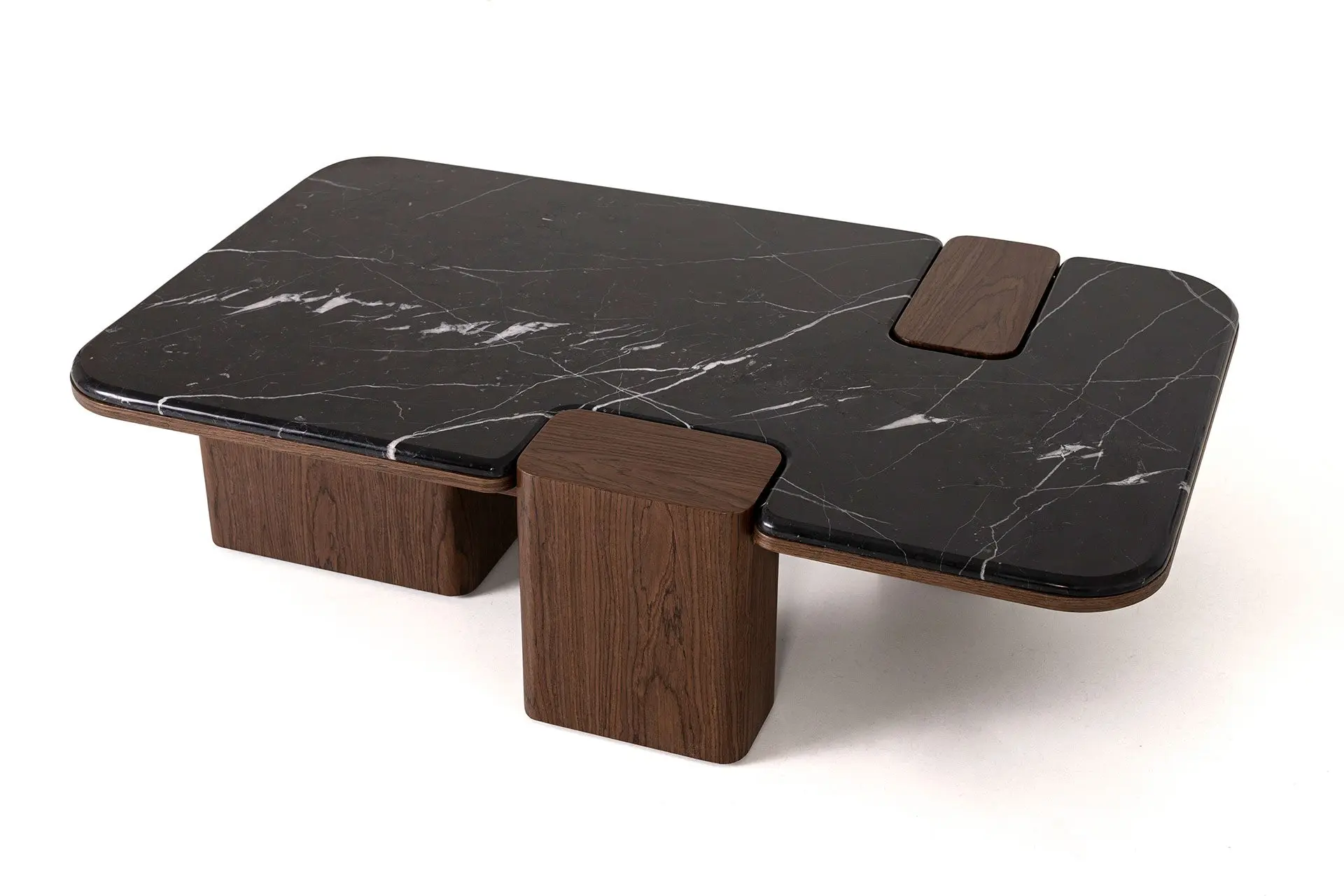 GDECO - MESA SOFA DELFOS. CHAPA MADERA NOGAL Y TAPA PORCELÁNICO NEGRO. 120*70*31 CM - Imagen 4