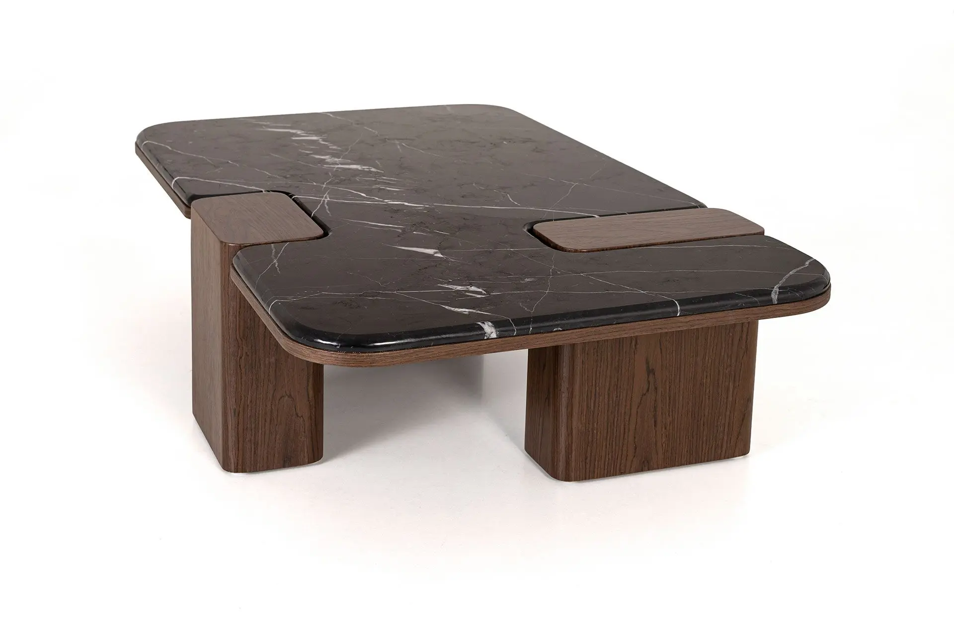 GDECO - MESA SOFA DELFOS. CHAPA MADERA NOGAL Y TAPA PORCELÁNICO NEGRO. 120*70*31 CM - Imagen 5