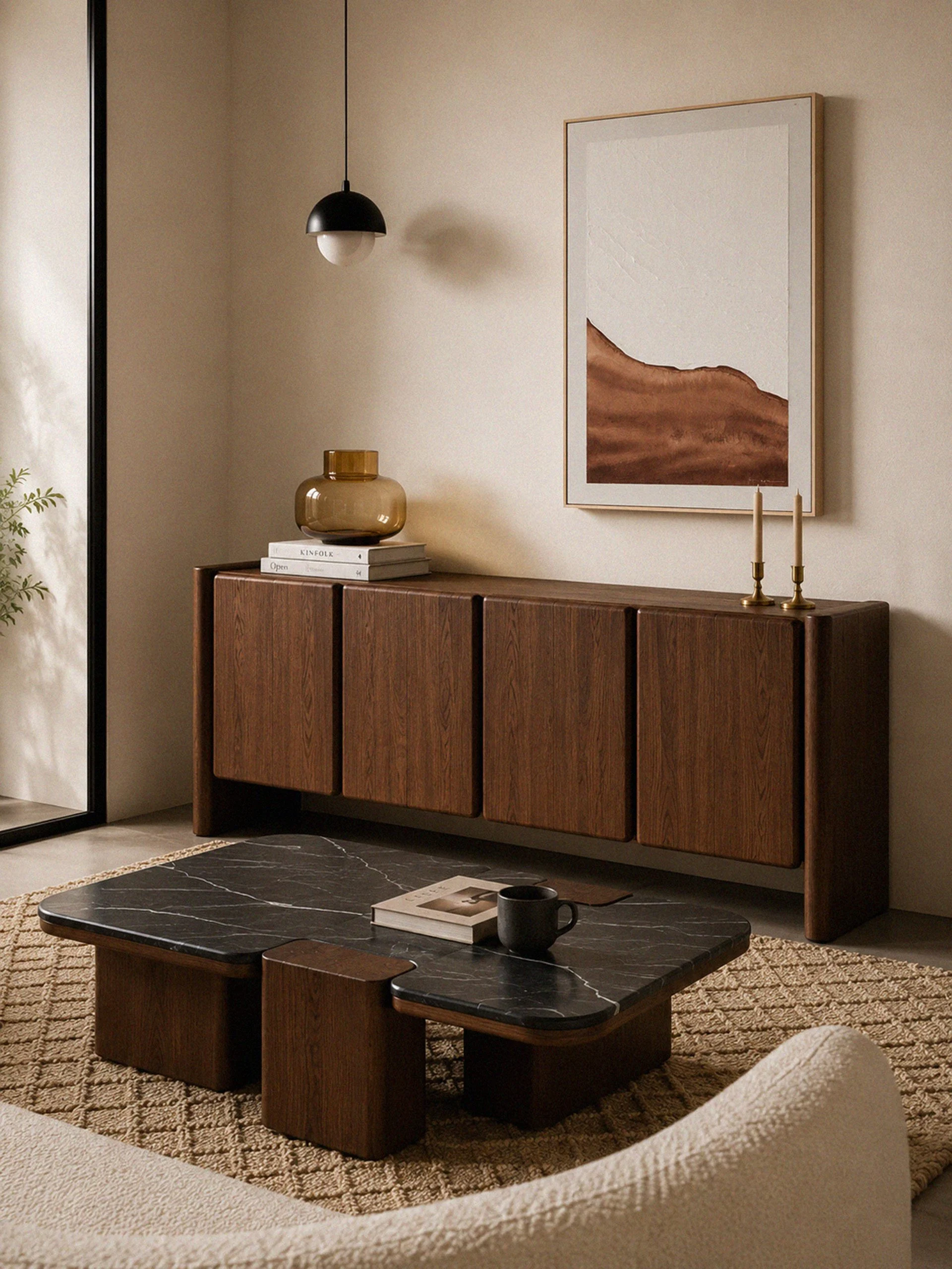 GDECO - APARADOR GIO. 4 PUERTAS, CHAPA NOGAL 180*45*75.5 CM