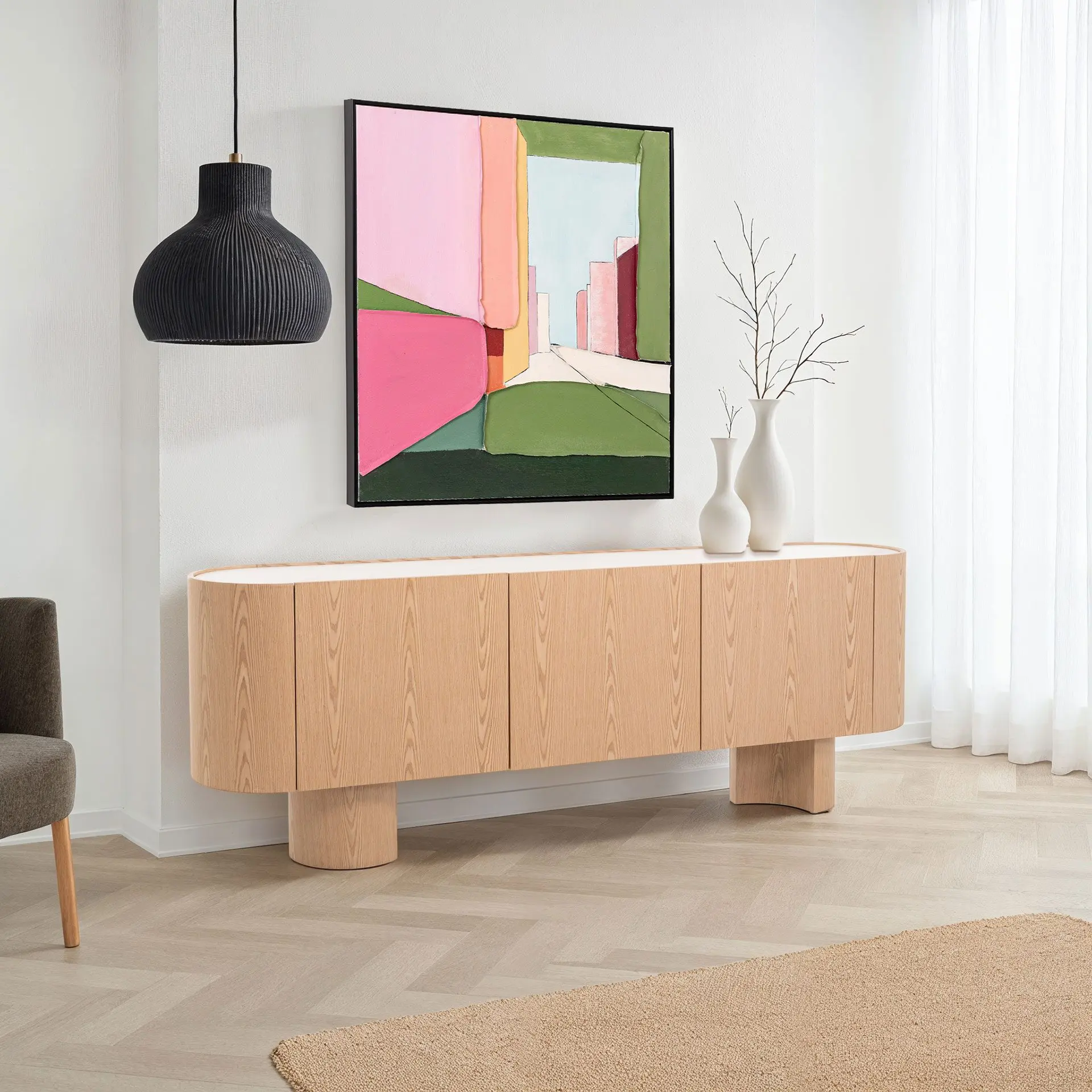 GDECO - APARADOR POMPEYA. 3 PUERTAS, CHAPA ROBLE 221*45.5*80.5 CM