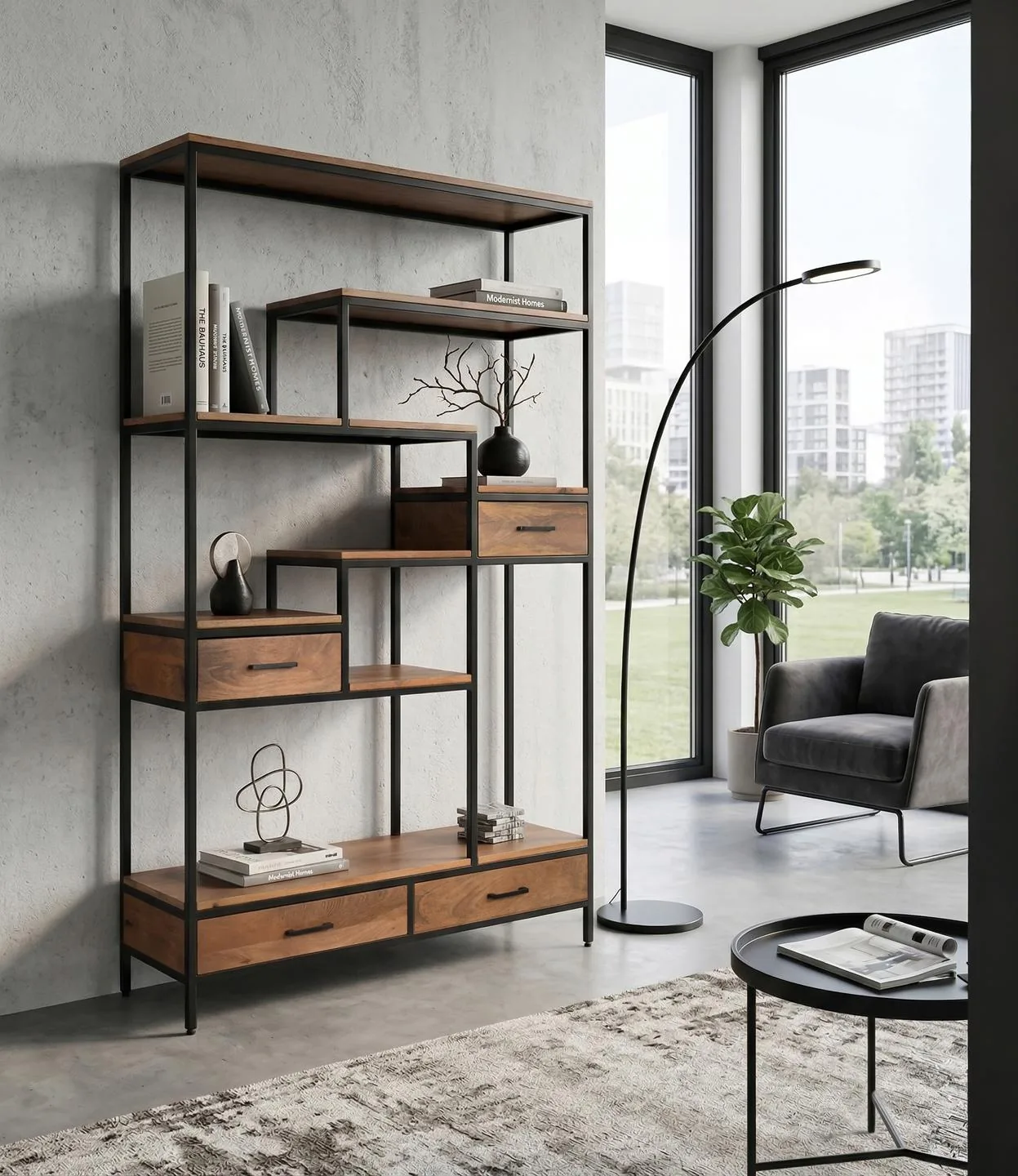 Librería Madera Mango y Hierro 2302