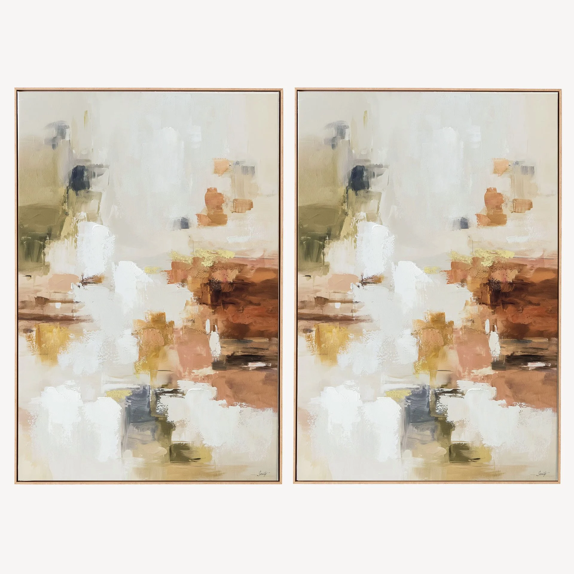 GDECO - Set de 2 Cuadros al Óleo. Marco de Madera