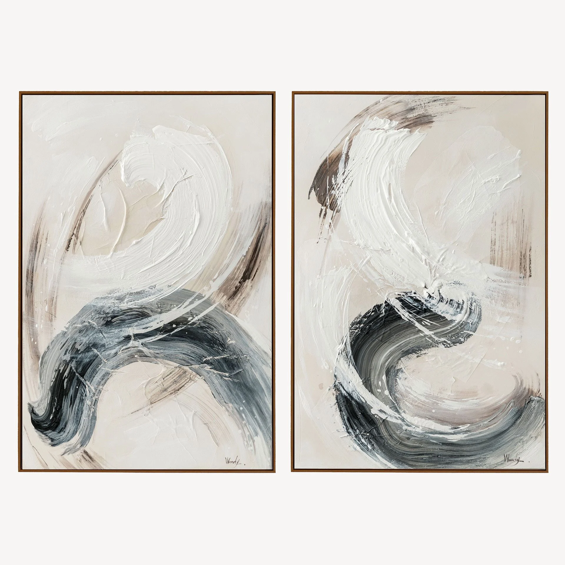 GDECO - Set de 2 Cuadros al Óleo. Marco de Madera Nogal