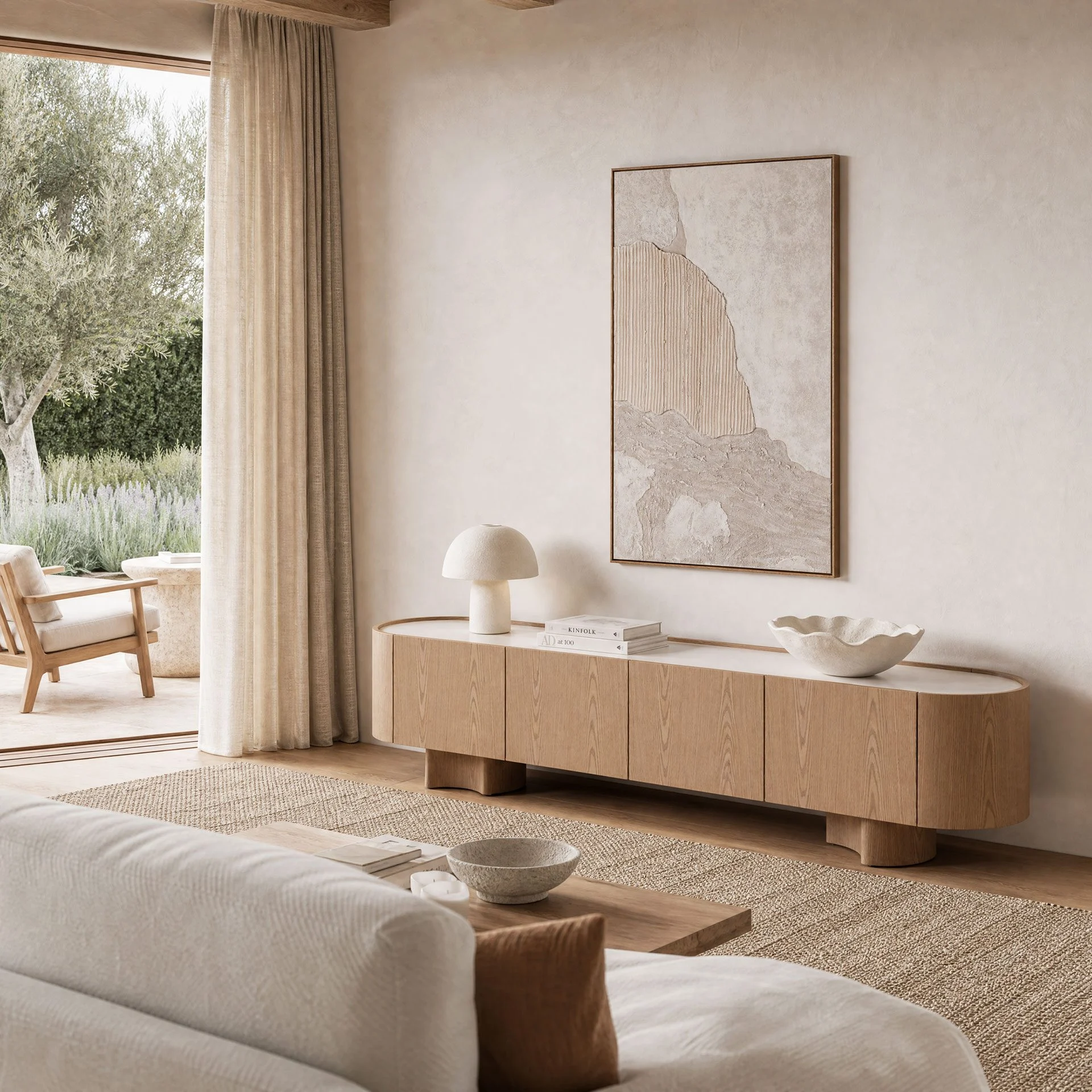 GDECO - Mueble TV Pompeya Chapa Roble y Porcelánico