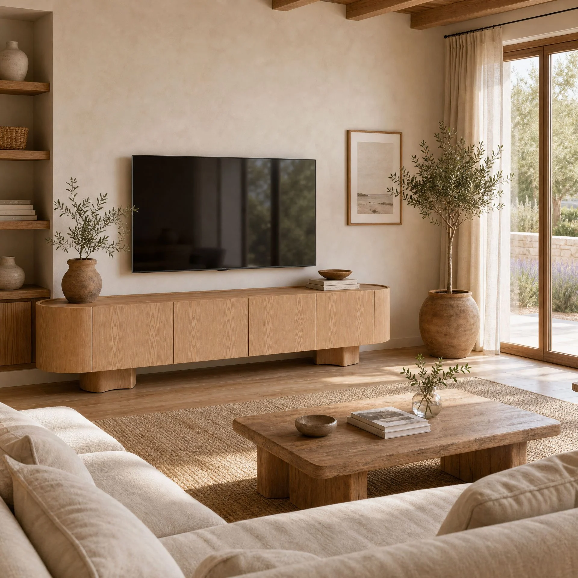 GDECO - Mueble TV Pompeya Chapa Roble. 221*45,5*50 cm