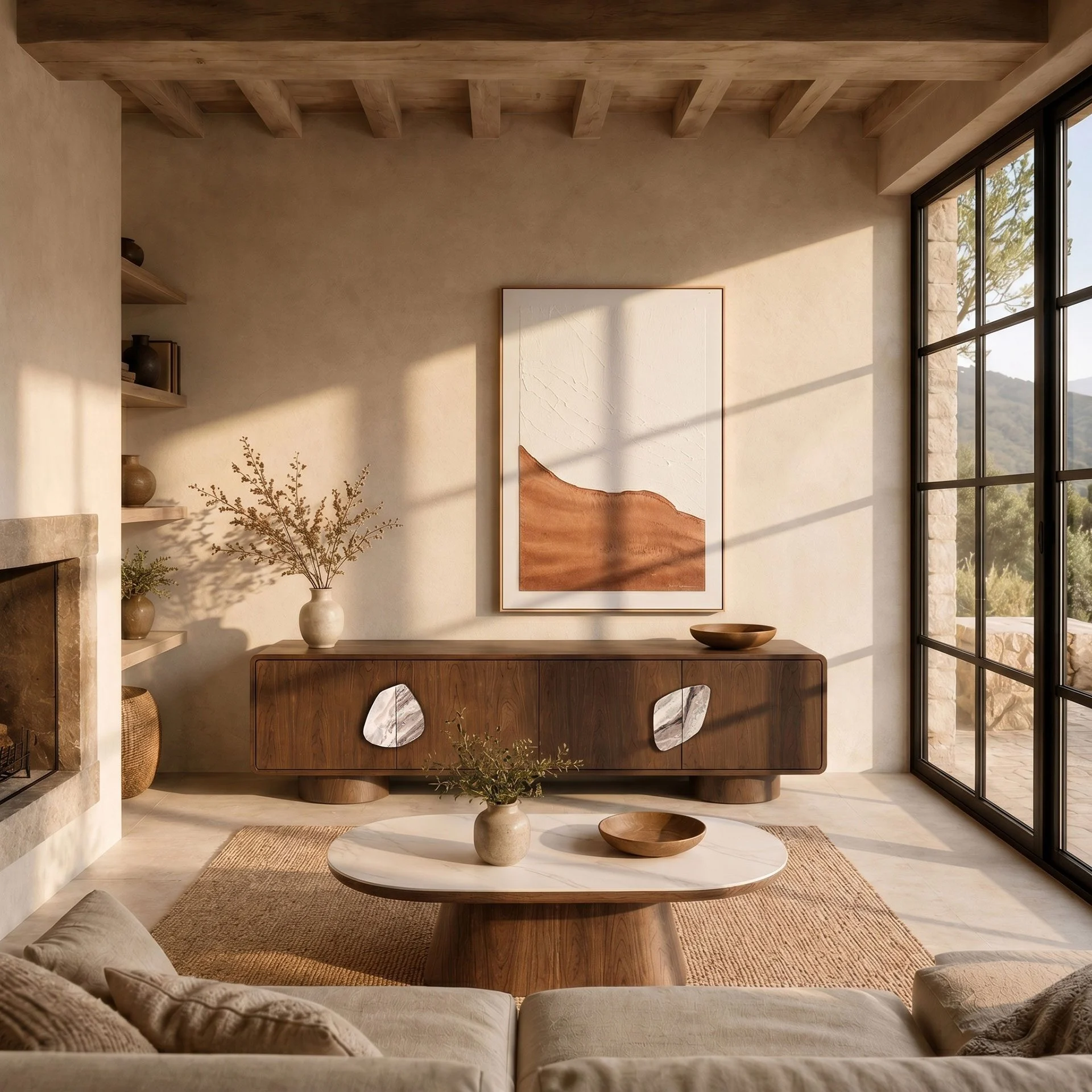 GDECO - Mueble tv Petra, Chapa Nogal 180*54*57 cm