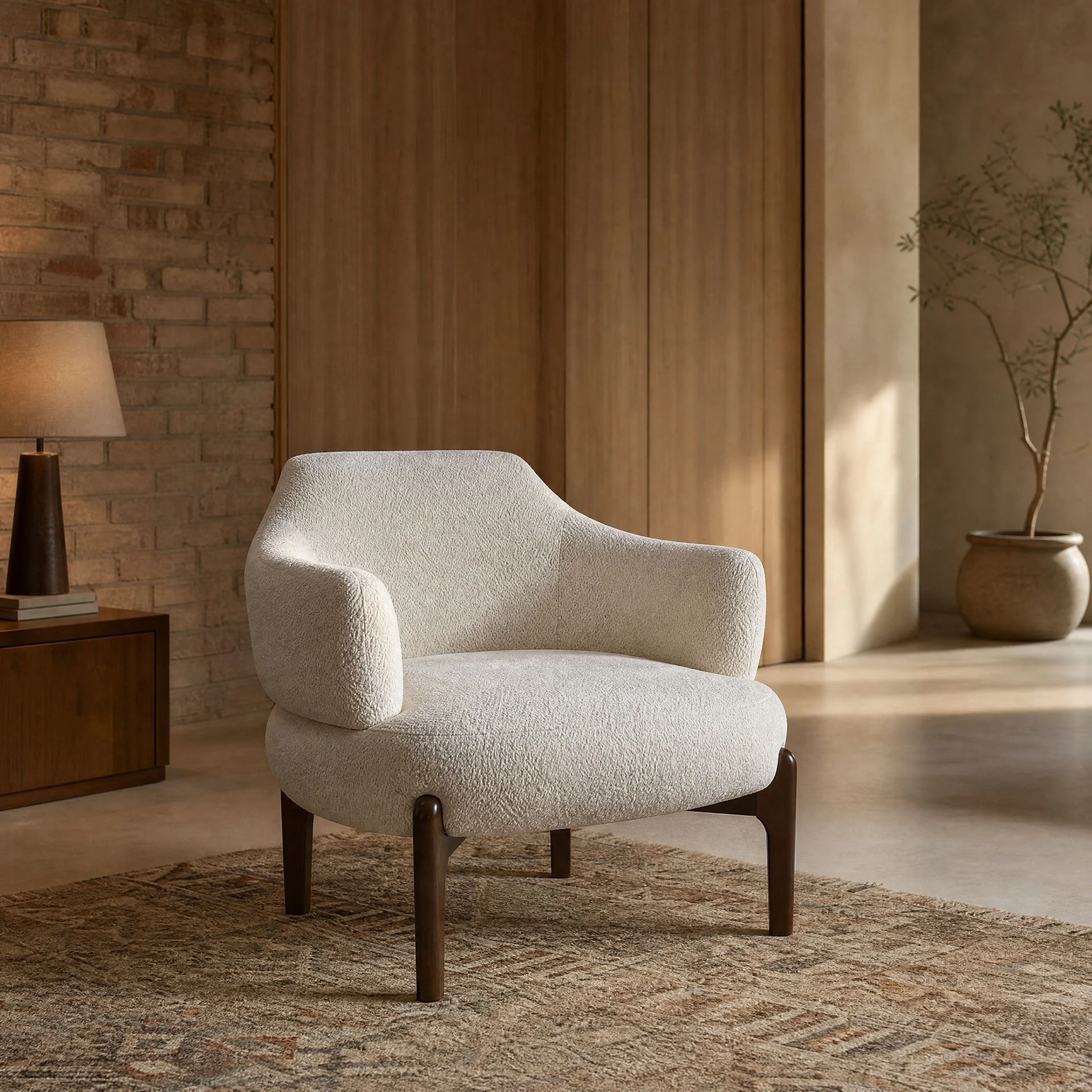 GDECO - Butaca Elvira, Pata Madera Nogal y Tapizado Beige 88*83*80 cm