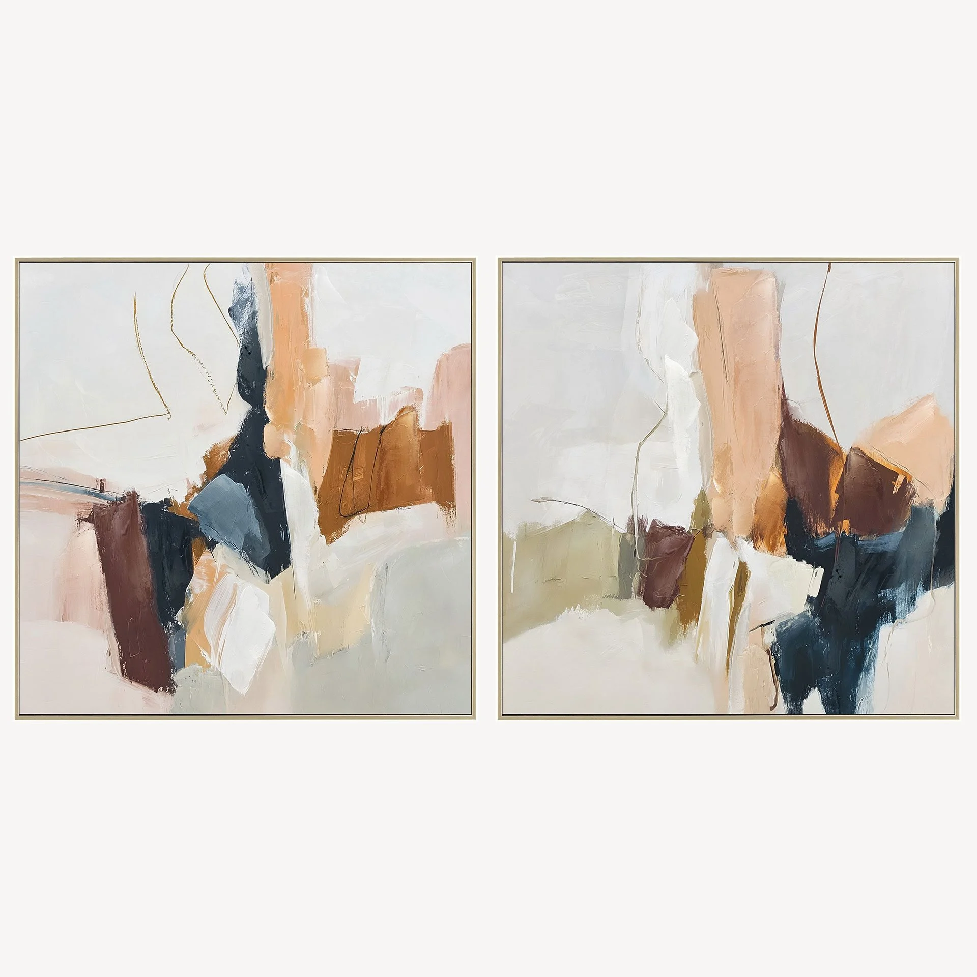 GDECO - Set 2 Cuadros al Óleo. Marco de Madera Negro 80*80*3.5 cm - Imagen 2