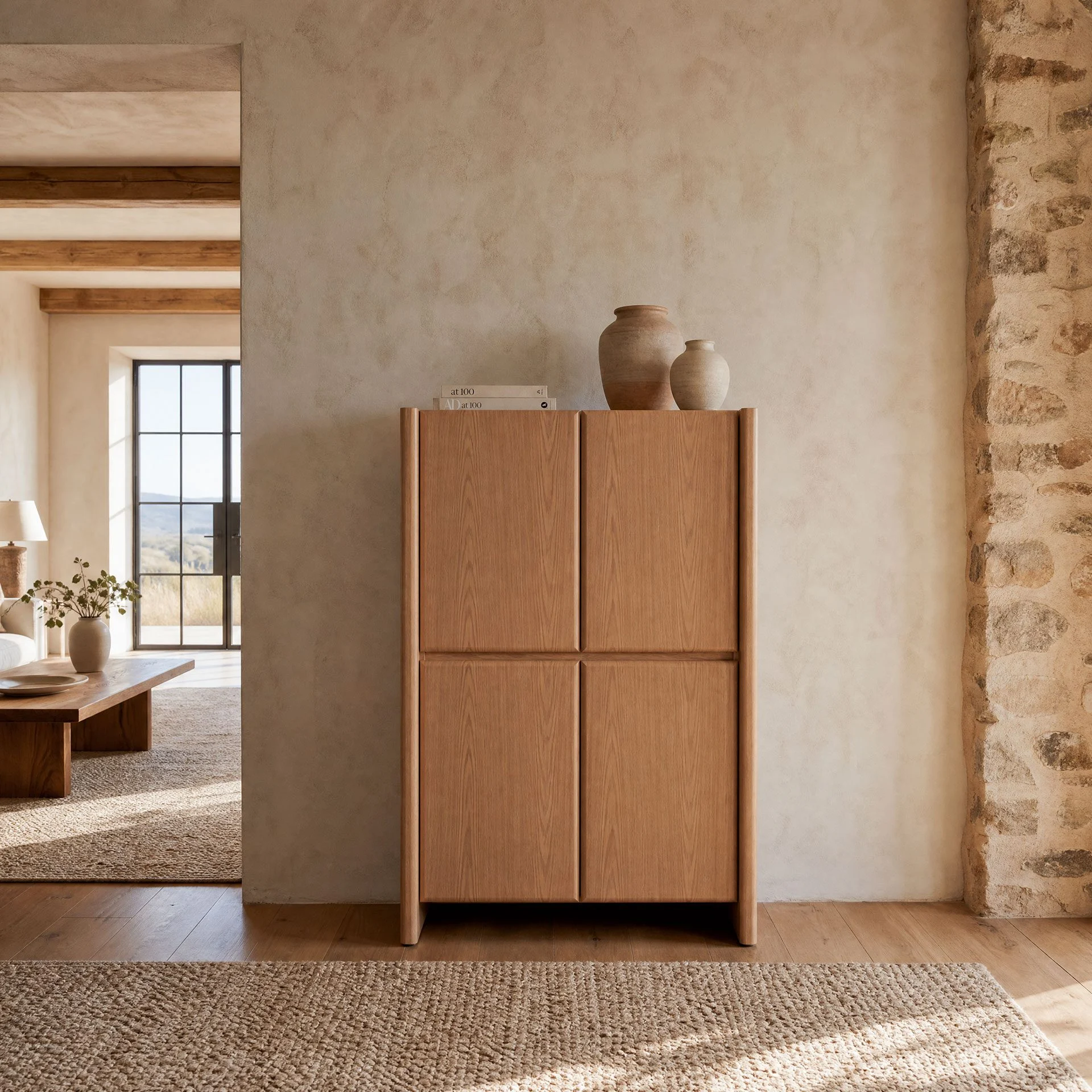 GDECO - Aparador Gio. Alto de 4 Puertas, Chapa Roble 90*45*140 cm